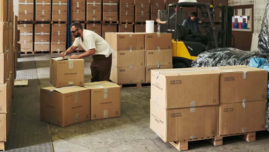 Export cartons being sealed at a factory