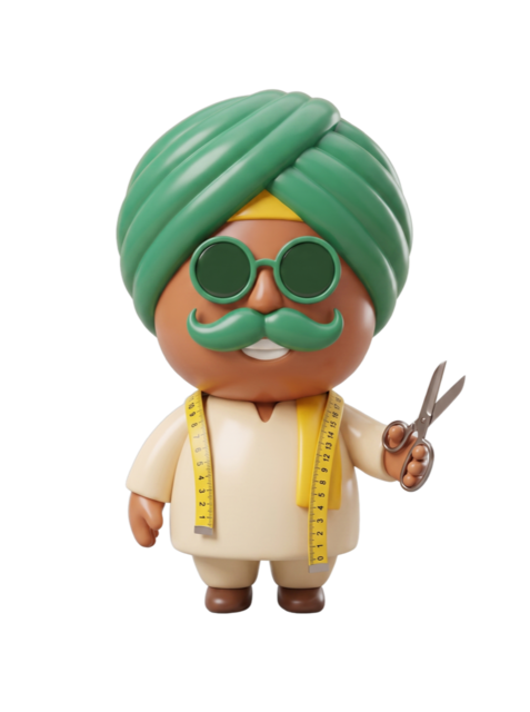 Lalaaji mascot as a master tailor with a measuring tape