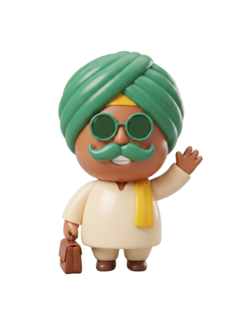 Lalaaji mascot with a briefcase, ready for work