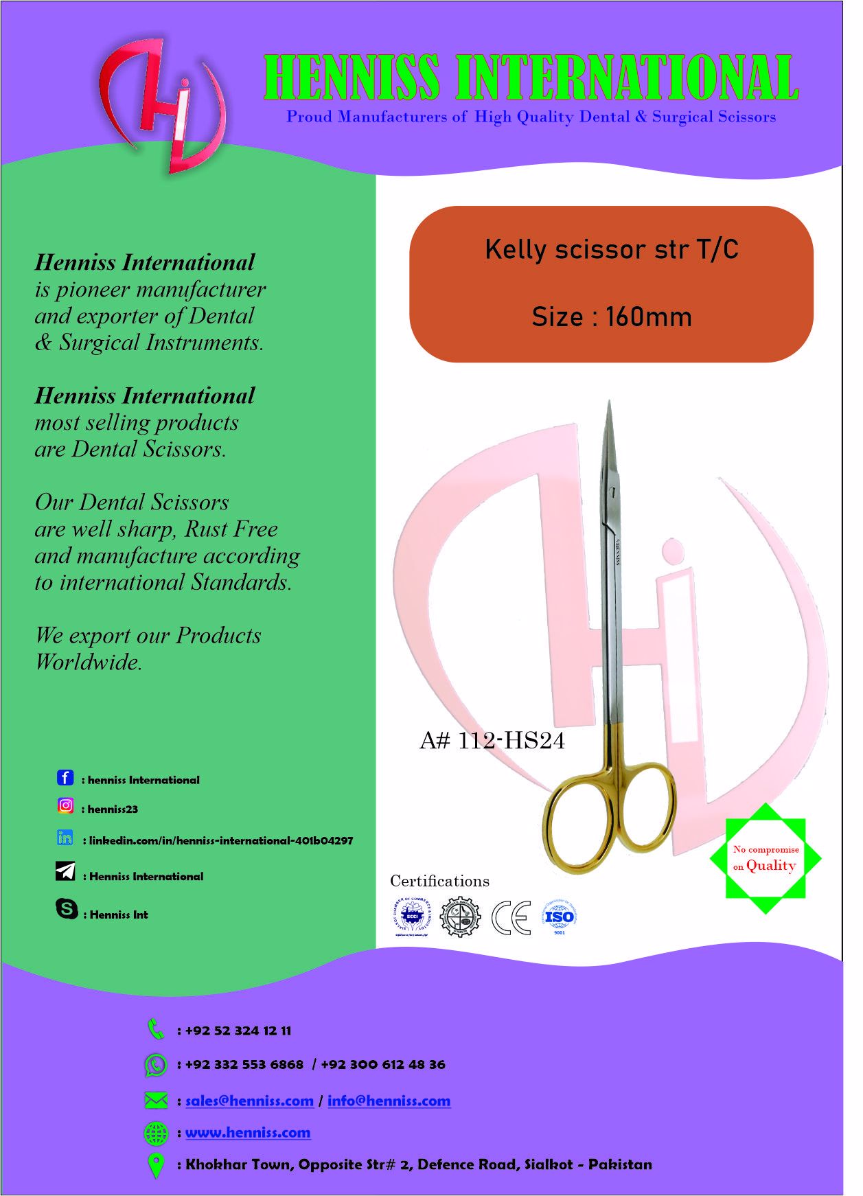 Kelly scissor str T/C  Size : 16 cm