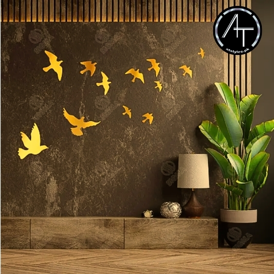 12p Acrylic Golden Birds trending Art | Home Improvement | Home Decoration Birds