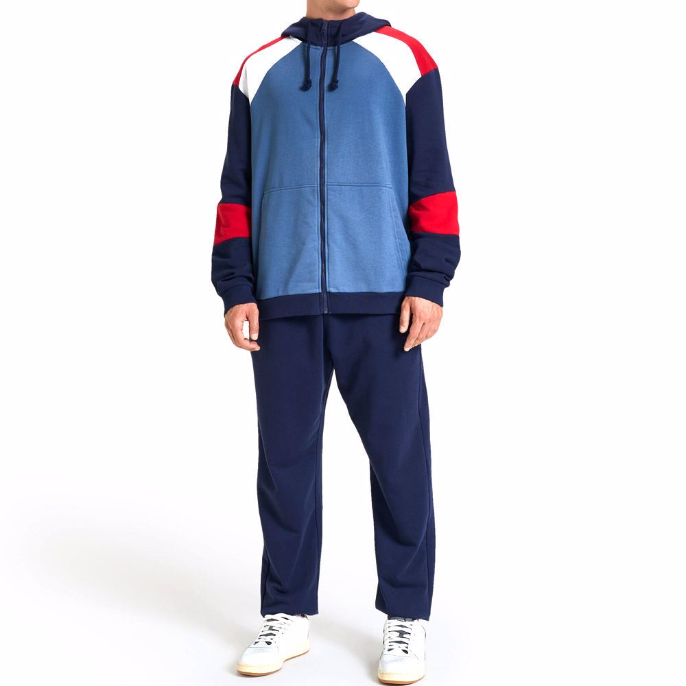 Wholesale casual mens track suit two custom logo printing men hoodie and stacked sweatpants set