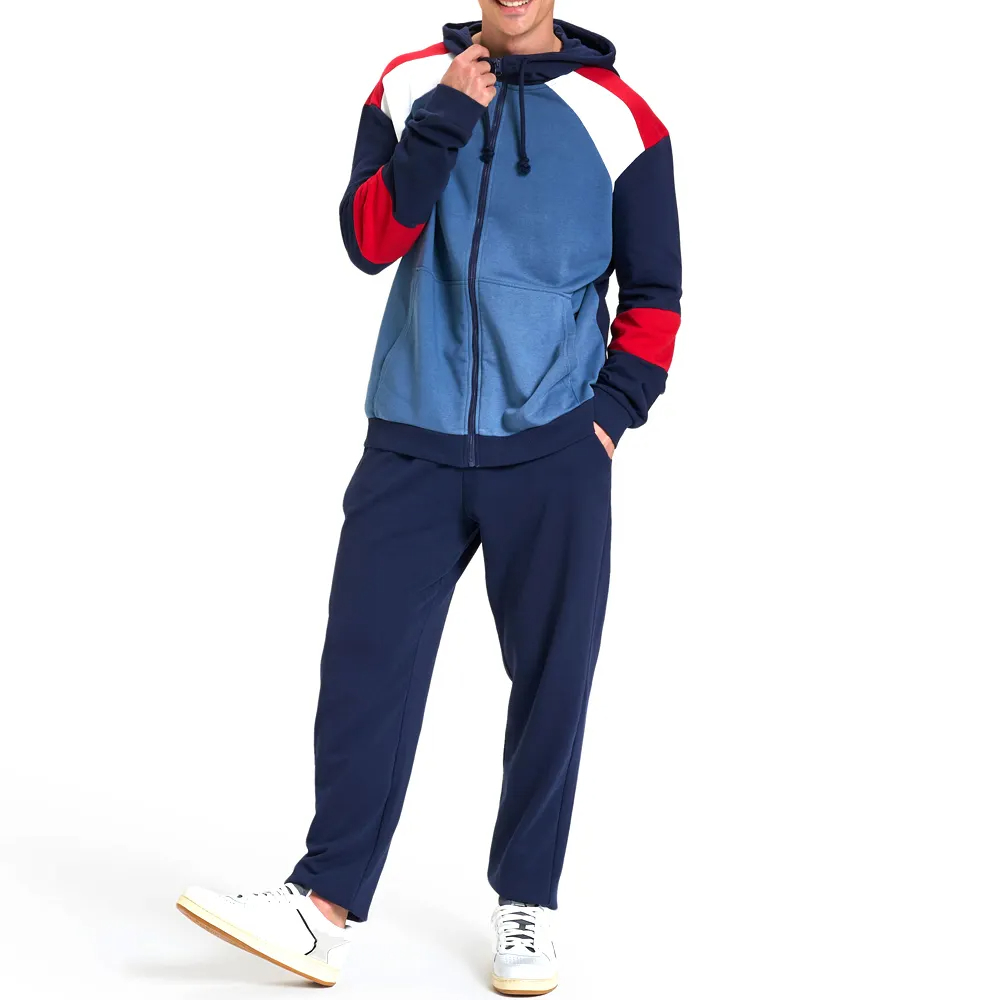 Wholesale casual mens track suit two custom logo printing men hoodie and stacked sweatpants set - view 6
