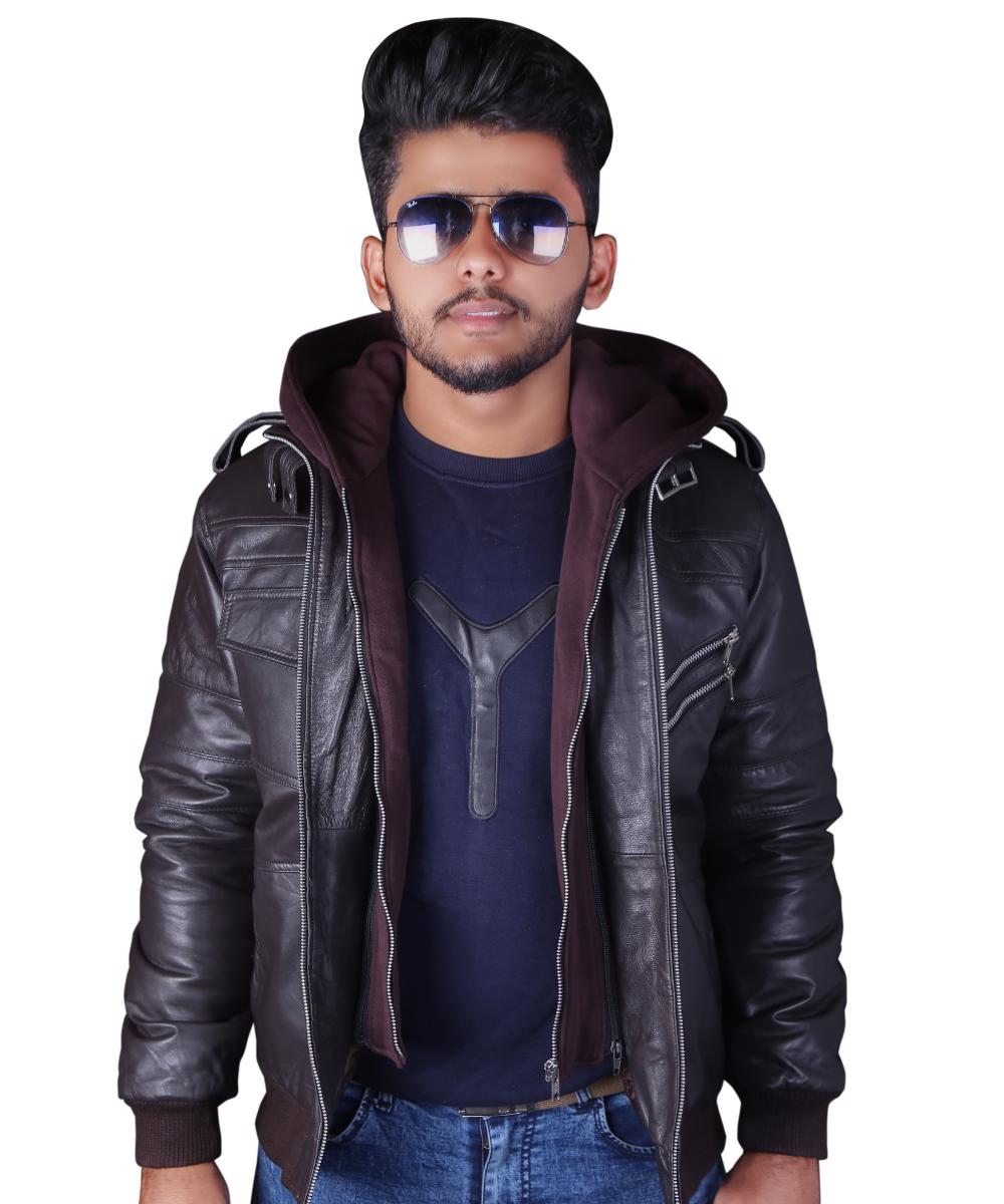 Real Sheepskin Winter Fashion Leather Jacket Men for Motorcycle Bikers Riders with Removable Hood - view 3