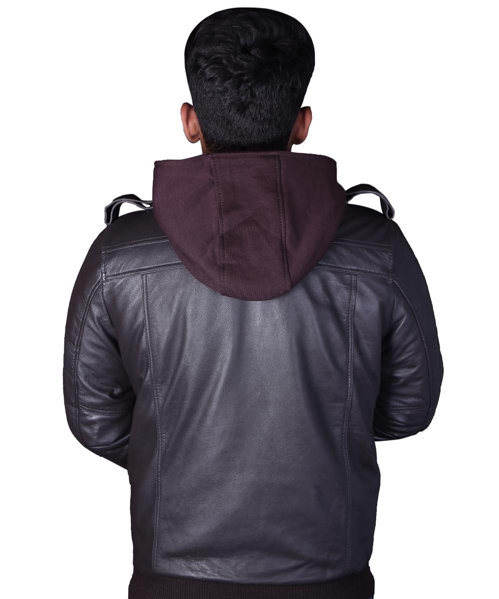 Real Sheepskin Winter Fashion Leather Jacket Men for Motorcycle Bikers Riders with Removable Hood - view 4