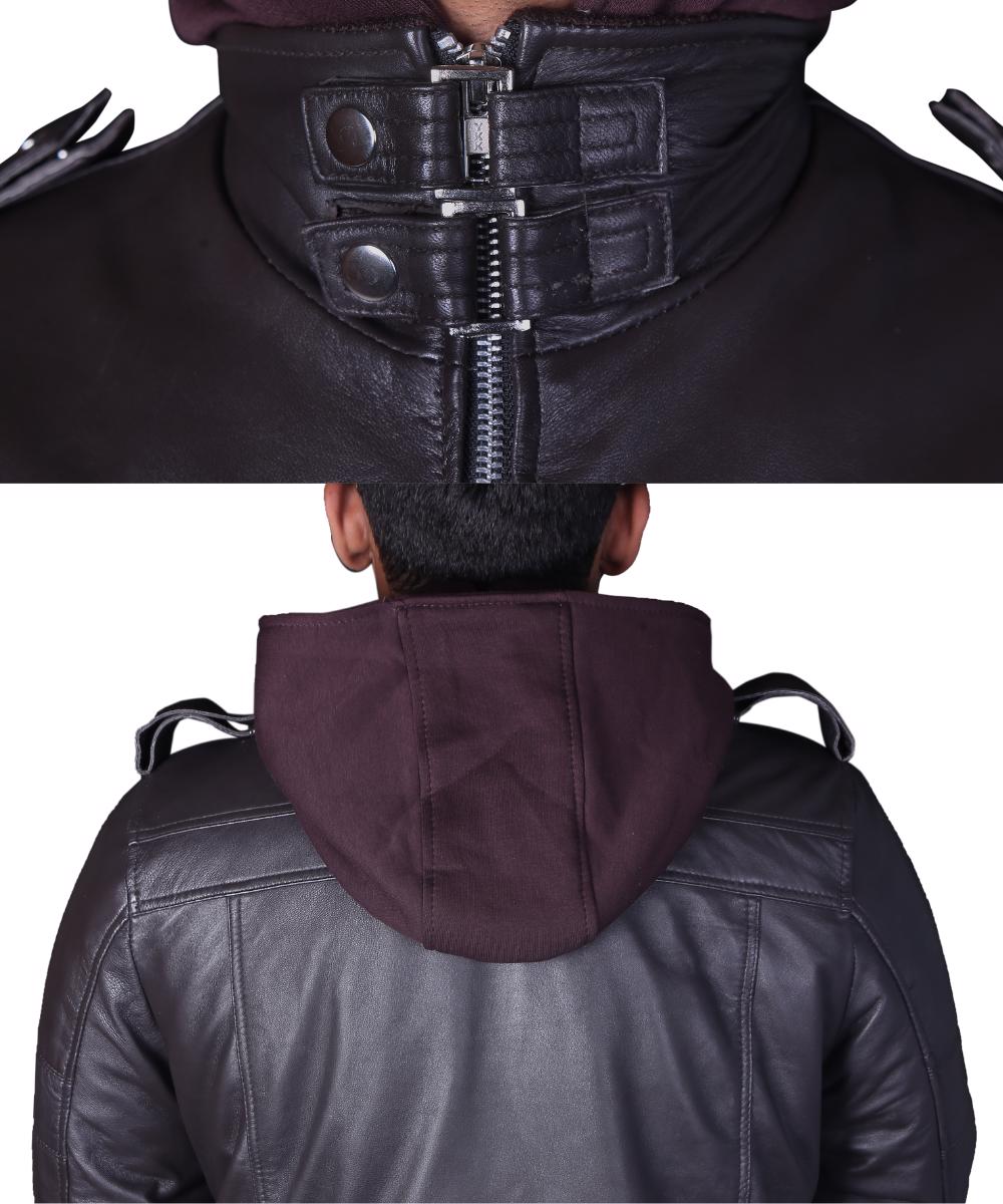 Real Sheepskin Winter Fashion Leather Jacket Men for Motorcycle Bikers Riders with Removable Hood - view 5