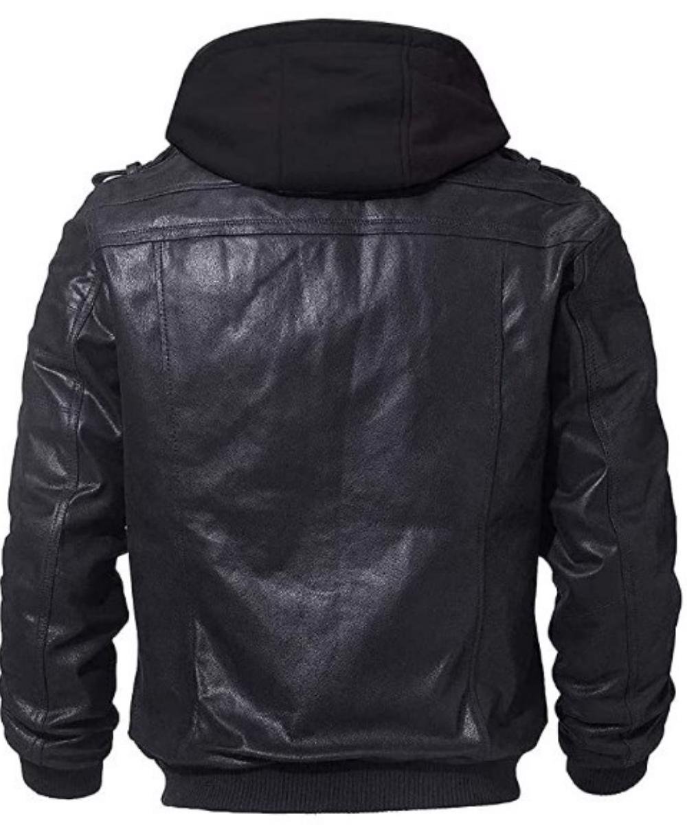 Real Sheepskin Winter Fashion Leather Jacket Men for Motorcycle Bikers Riders with Removable Hood - view 12