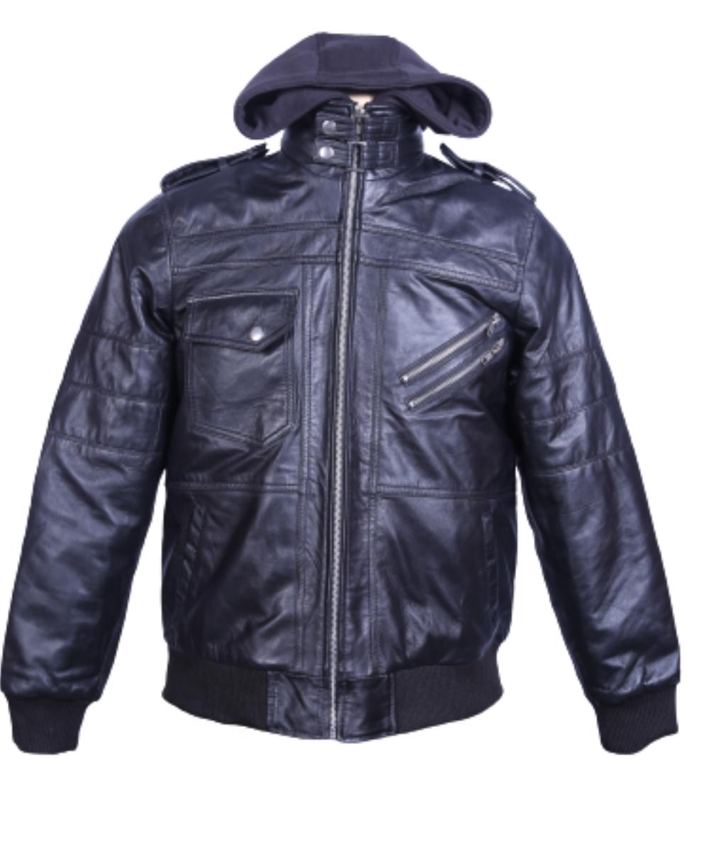Real Sheepskin Winter Fashion Leather Jacket Men for Motorcycle Bikers Riders with Removable Hood - view 13