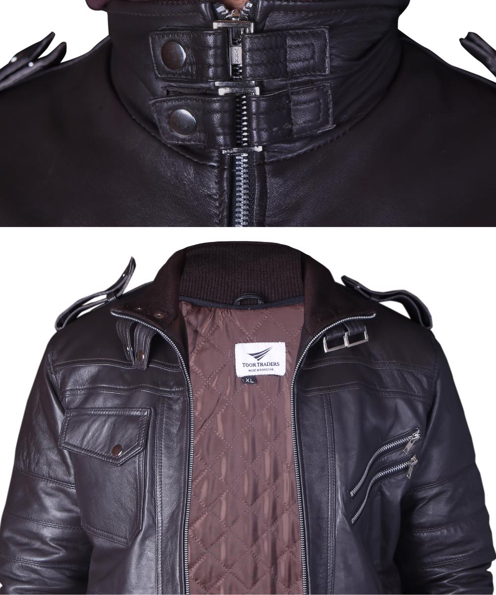 Real Sheepskin Winter Fashion Leather Jacket Men for Motorcycle Bikers Riders with Removable Hood - view 14