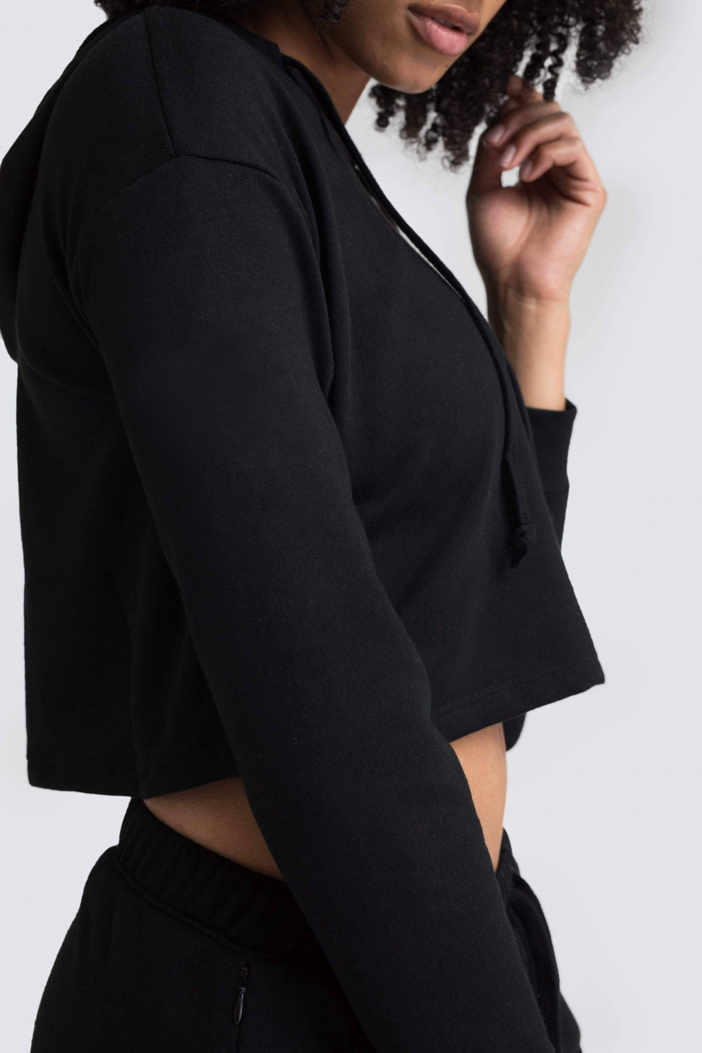 Women Crop Tops Hoodies Full Black CTH02