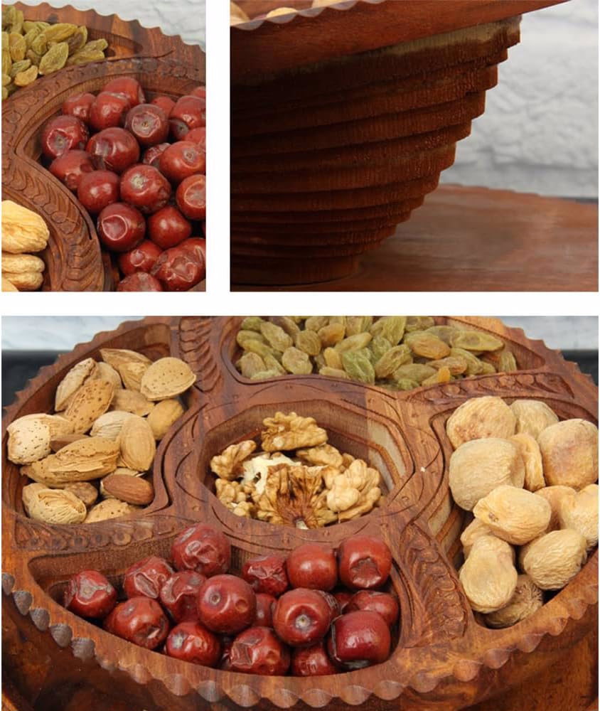 MNSRRN Solid Wood Carving  Handmade Retro Snack Melon Seeds Candy Wooden Basket,4 - view 2