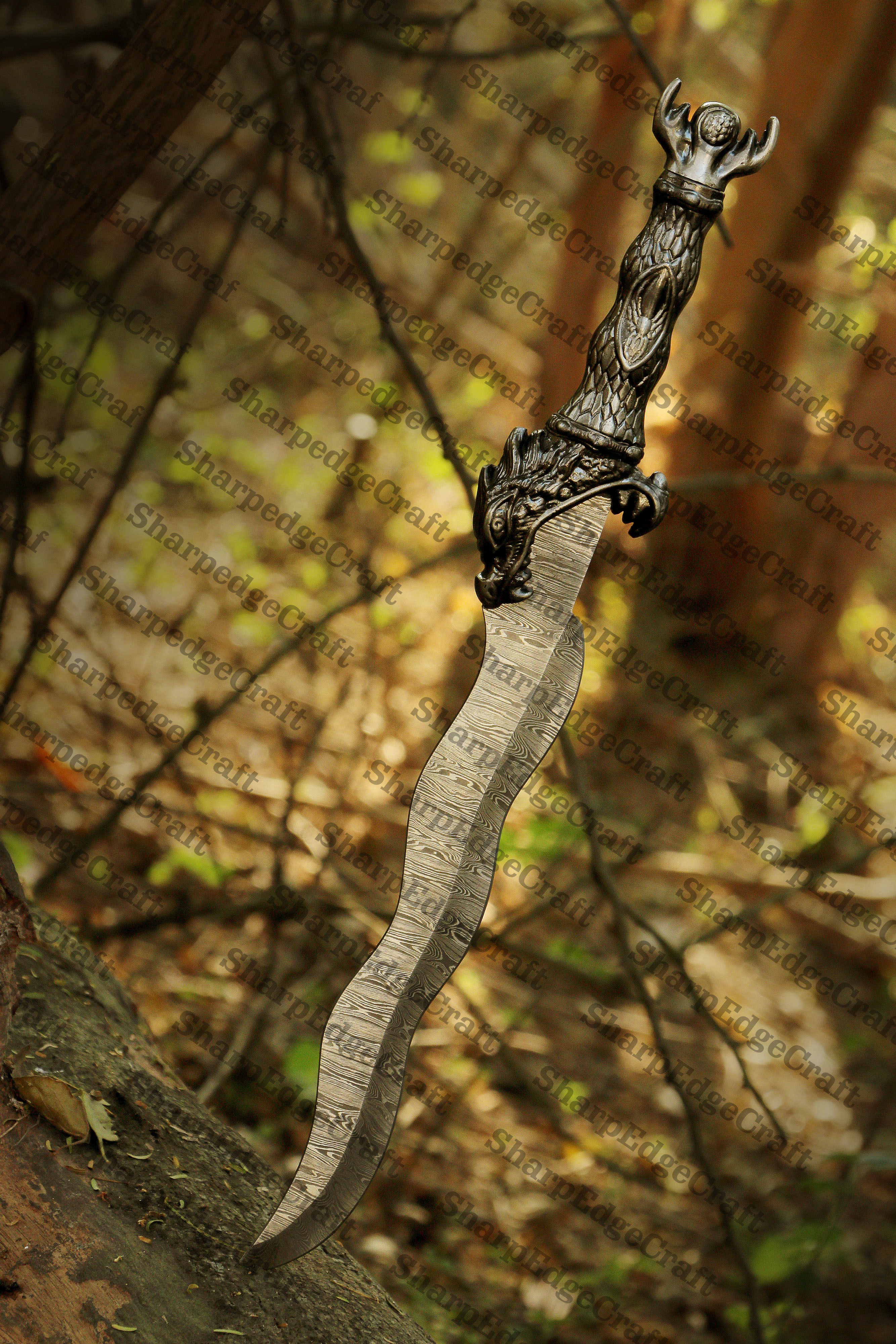 Handmade Damascus Steel Dragon Sword With leather sheath Birthday gift, Gift for groomsmen