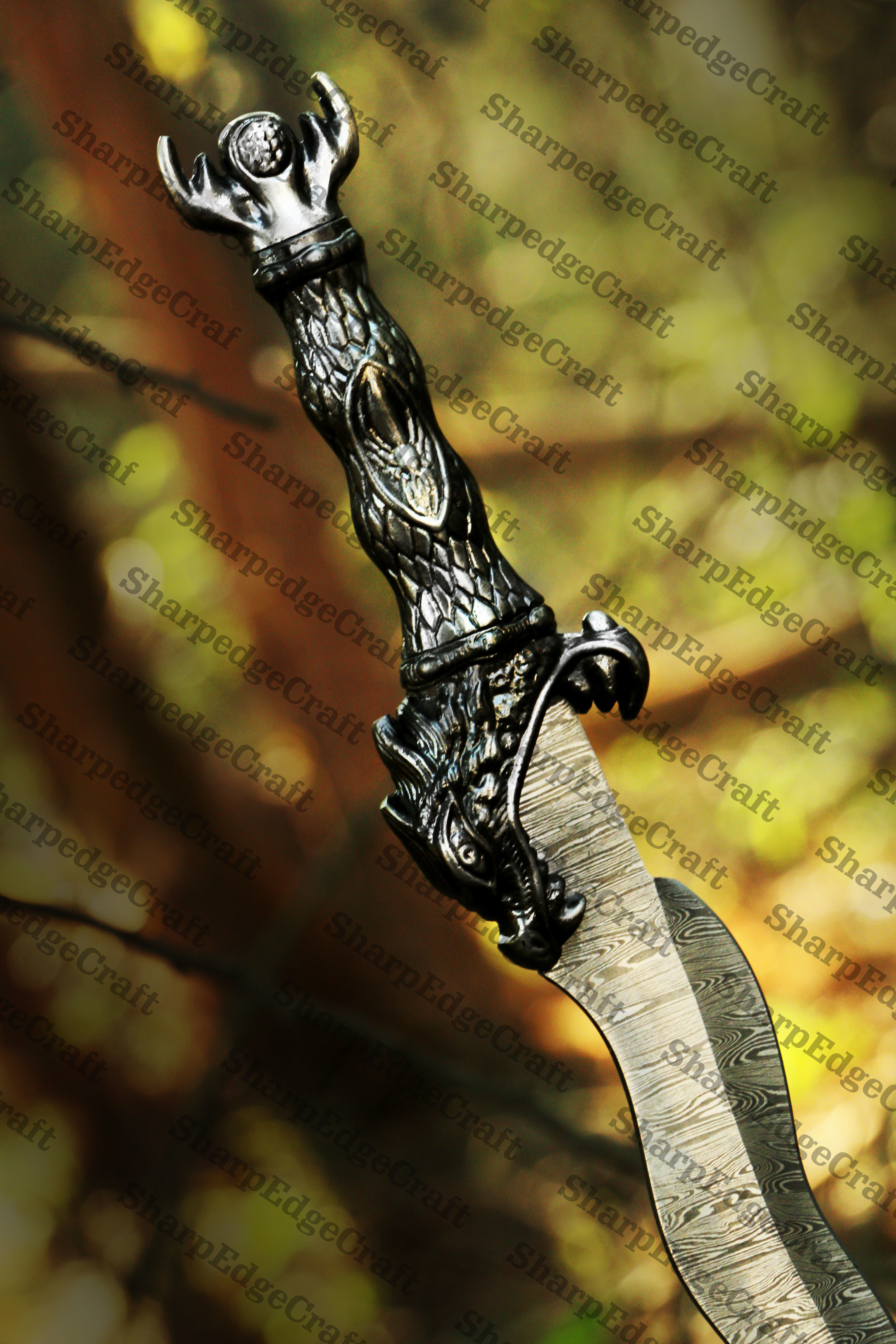 Handmade Damascus Steel Dragon Sword With leather sheath Birthday gift, Gift for groomsmen - view 2