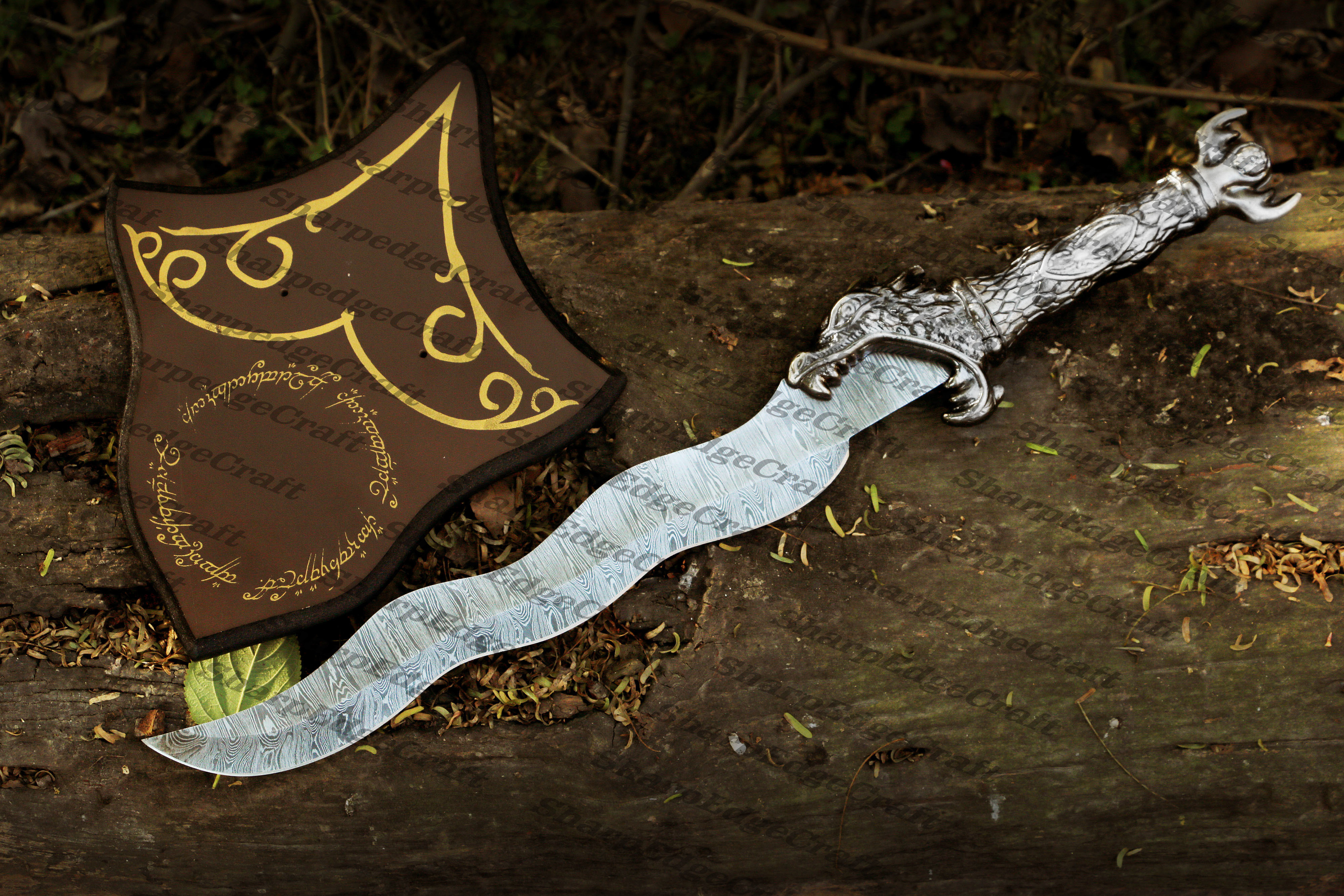 Handmade Damascus Steel Dragon Sword With leather sheath Birthday gift, Gift for groomsmen - view 3