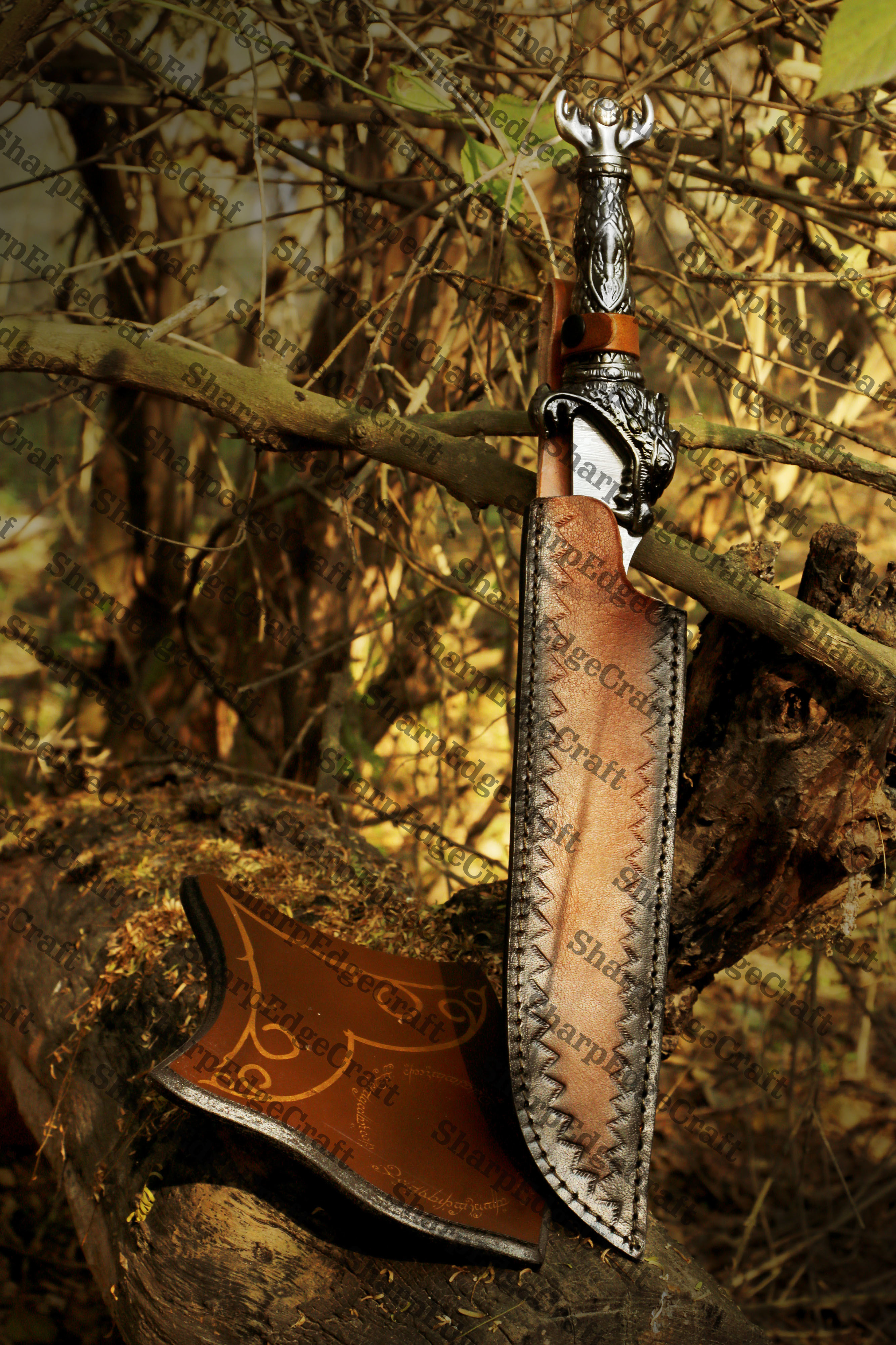 Handmade Damascus Steel Dragon Sword With leather sheath Birthday gift, Gift for groomsmen - view 4