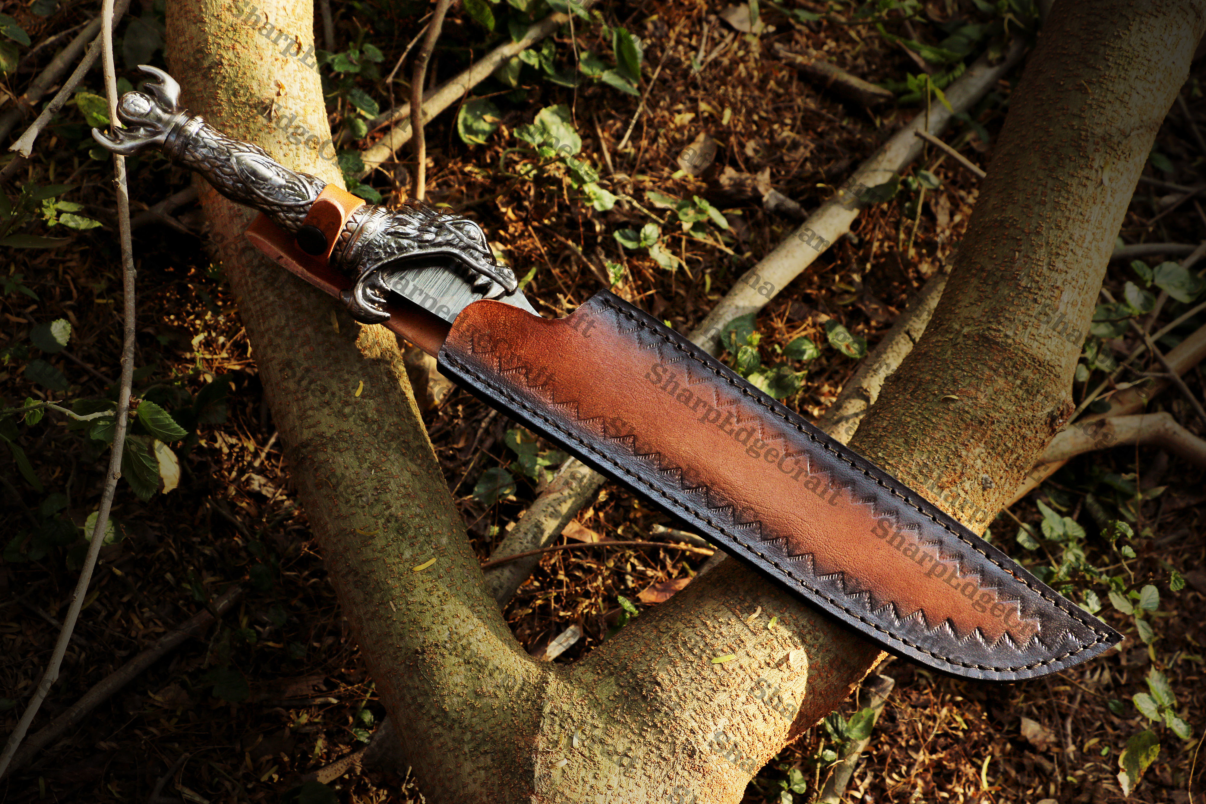 Handmade Damascus Steel Dragon Sword With leather sheath Birthday gift, Gift for groomsmen - view 5