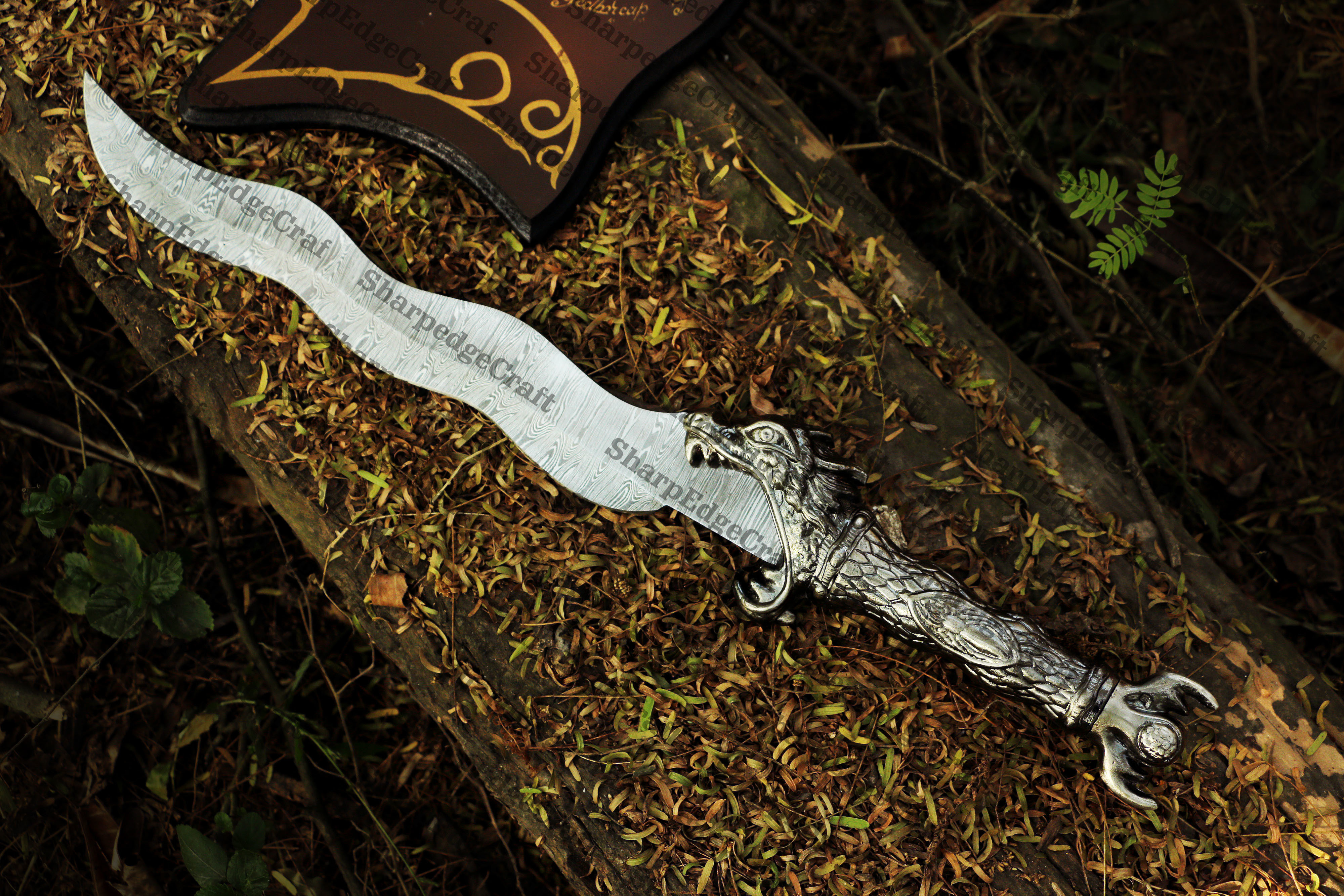 Handmade Damascus Steel Dragon Sword With leather sheath Birthday gift, Gift for groomsmen - view 7