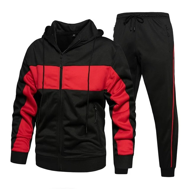 Men's Hooded Athletic Tracksuit Sweatsuit Long Sleeve Full-Zip Jogging Sweatpants 