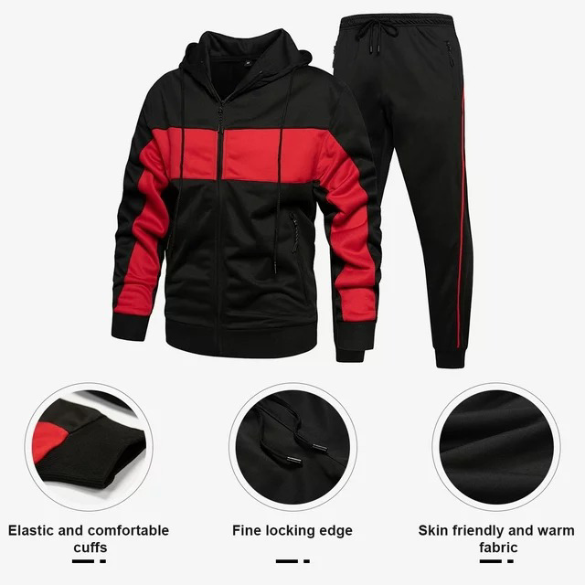 Men's Hooded Athletic Tracksuit Sweatsuit Long Sleeve Full-Zip Jogging Sweatpants  - view 2