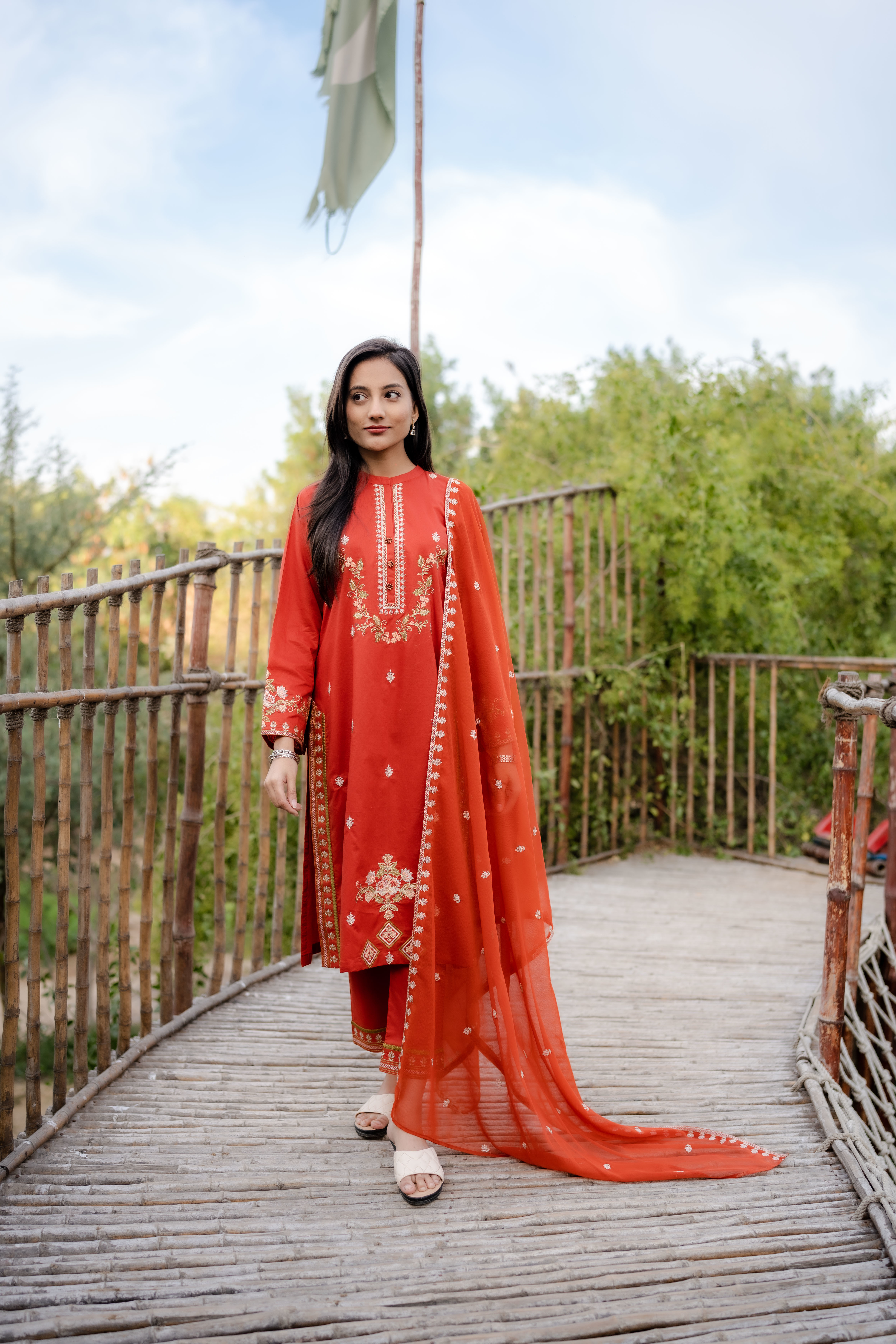 Ladies eastern wear embroidered suit