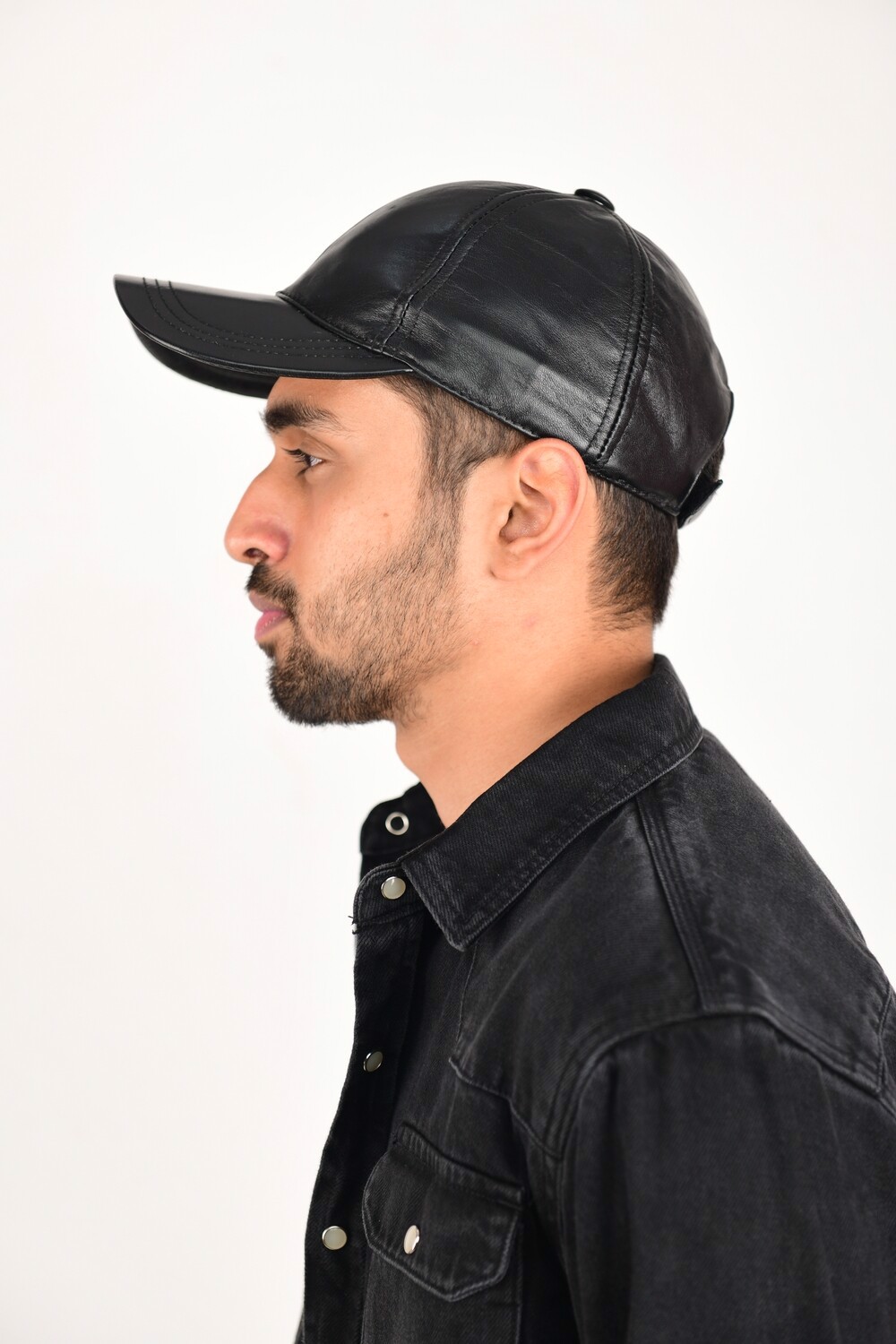 Genuine Leather Cap Black , Sheep Leather Cap