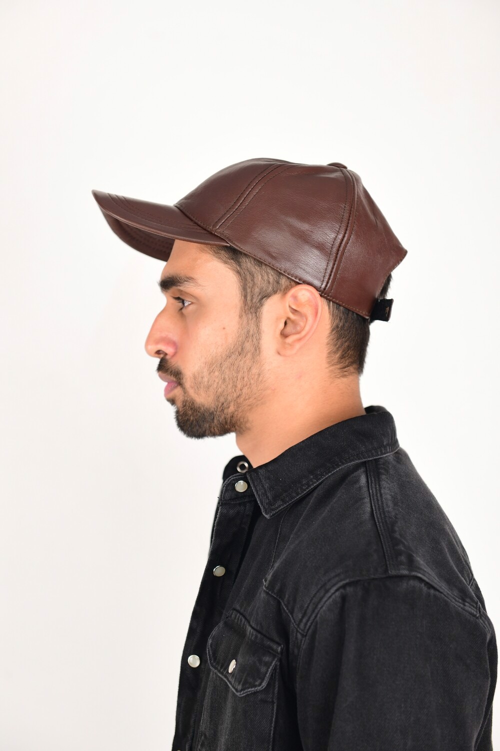 Genuine Leather Cap Black , Sheep Leather Cap - view 2
