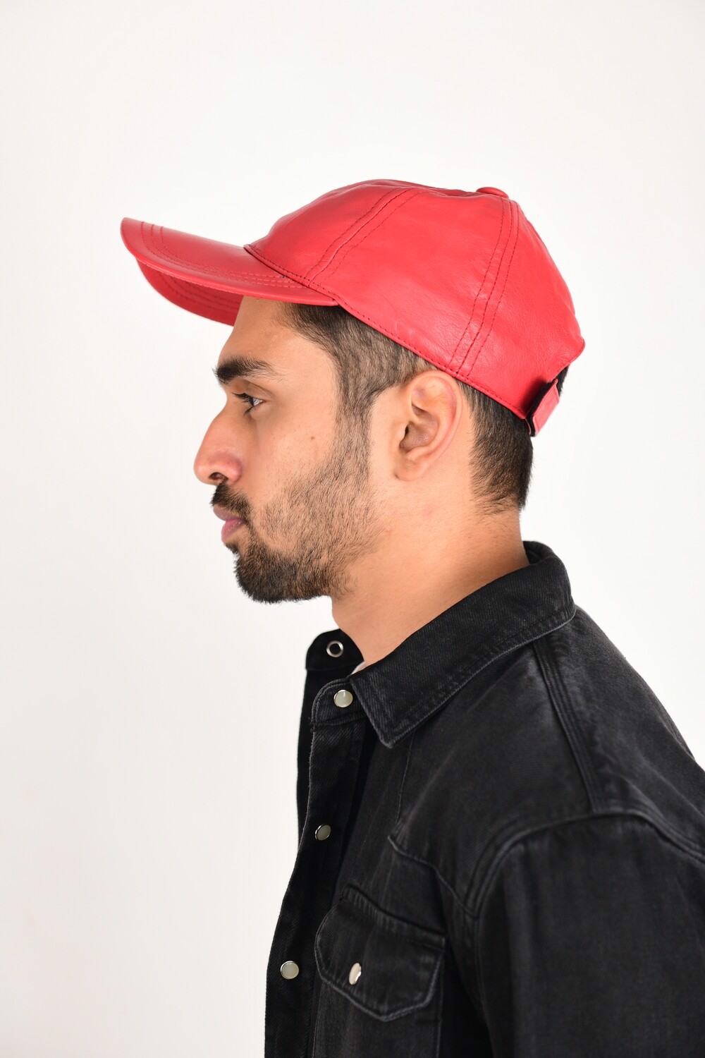 Genuine Leather Cap Black , Sheep Leather Cap - view 3
