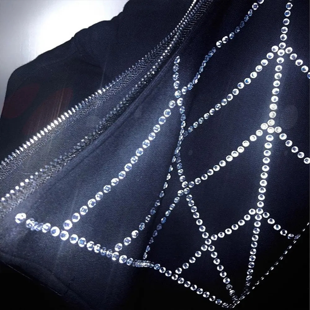 Factory Direct Supply Solid Color Men Rhinestone Hoodies Print Logo Thick Rhinestone Zip Up Hoodie - view 5