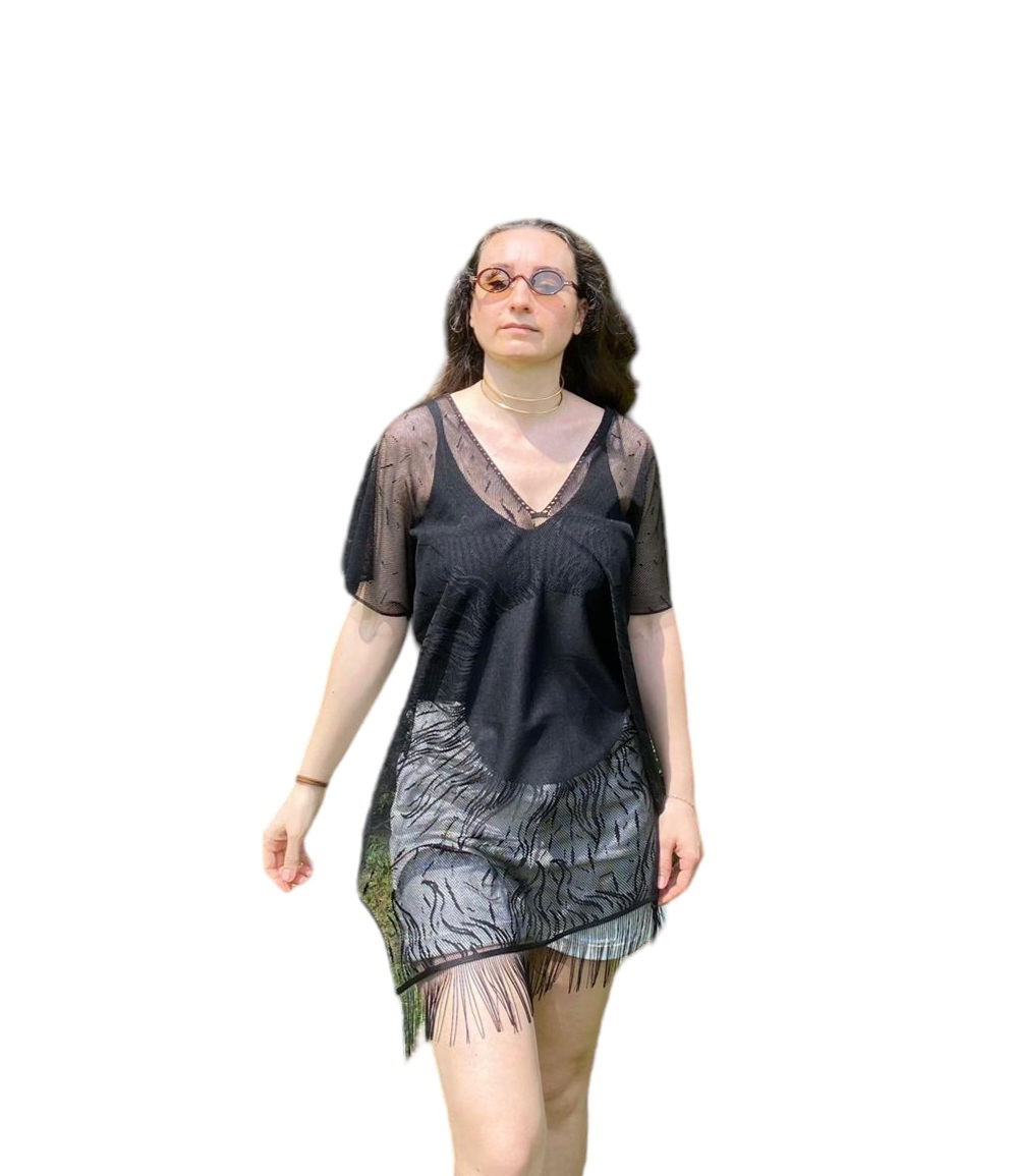 Pareo Bikini And Swimsuit Top Outfit Sun Pattern Black Color - view 3