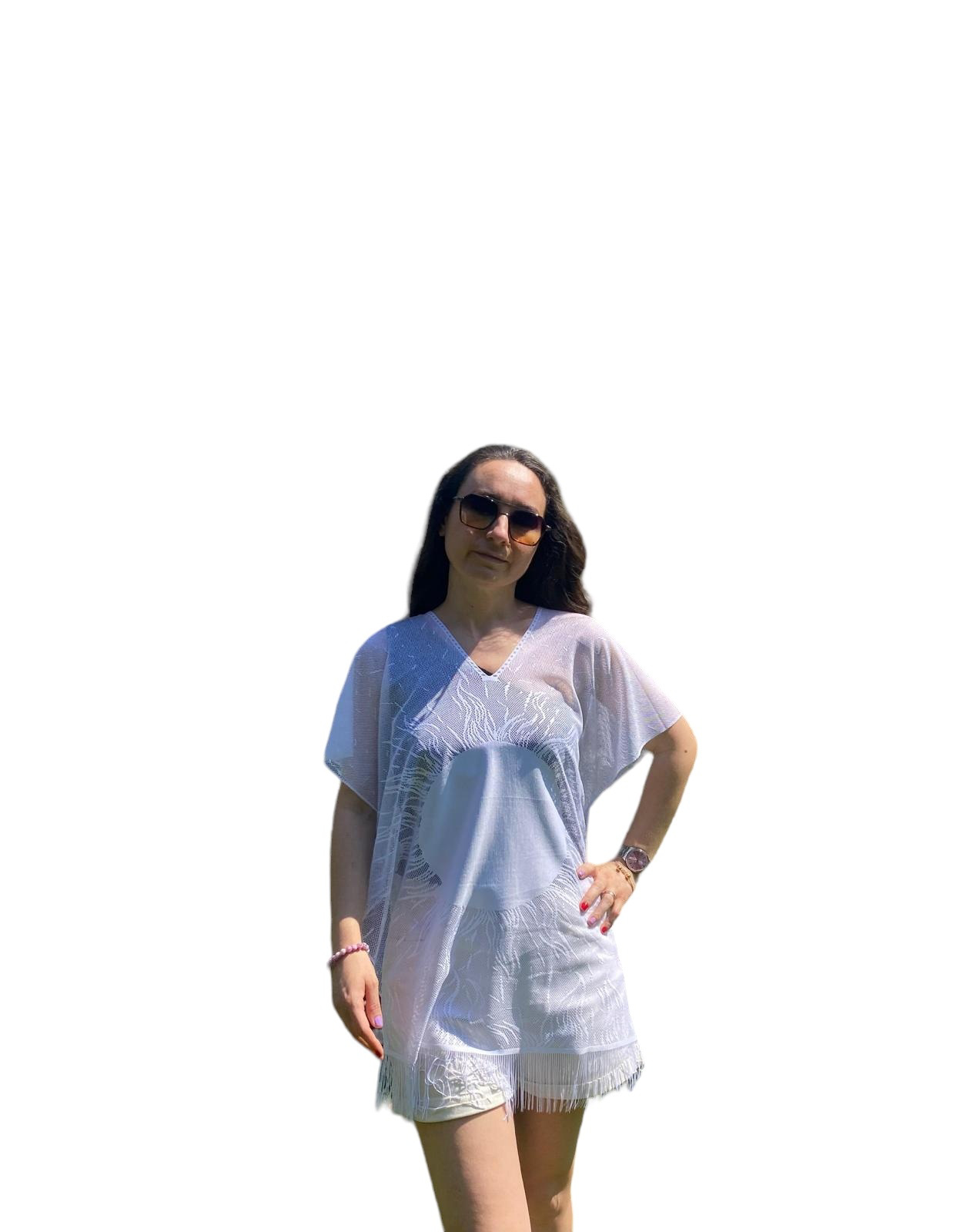 Pareo Bikini And Swimsuit Top Outfit Sun Pattern White Color