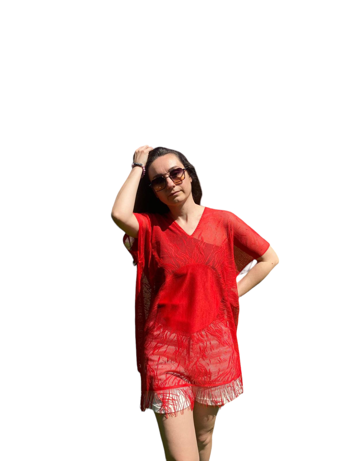 Pareo Bikini And Swimsuit Top Outfit Sun Pattern Red Color