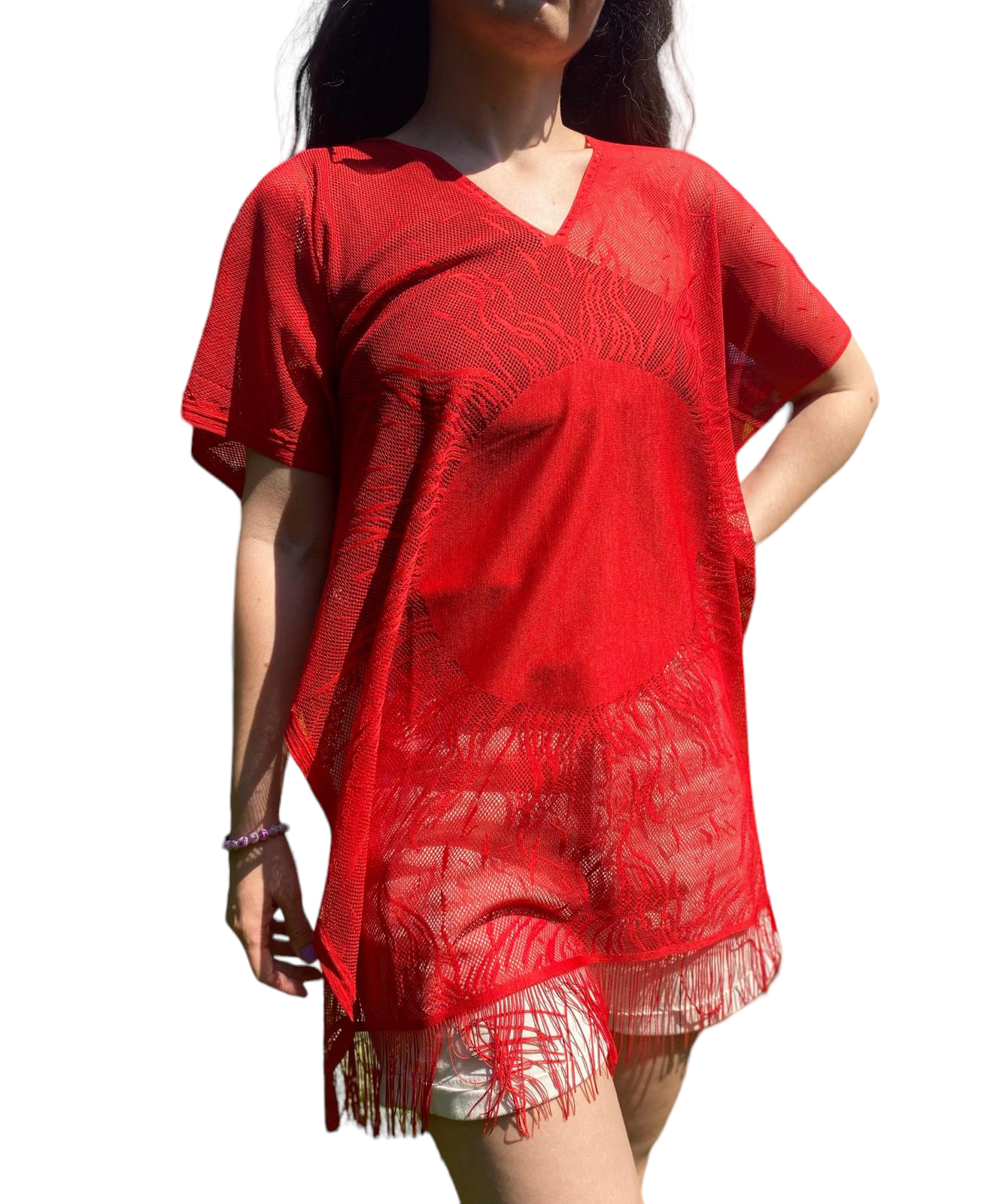 Pareo Bikini And Swimsuit Top Outfit Sun Pattern Red Color - view 2