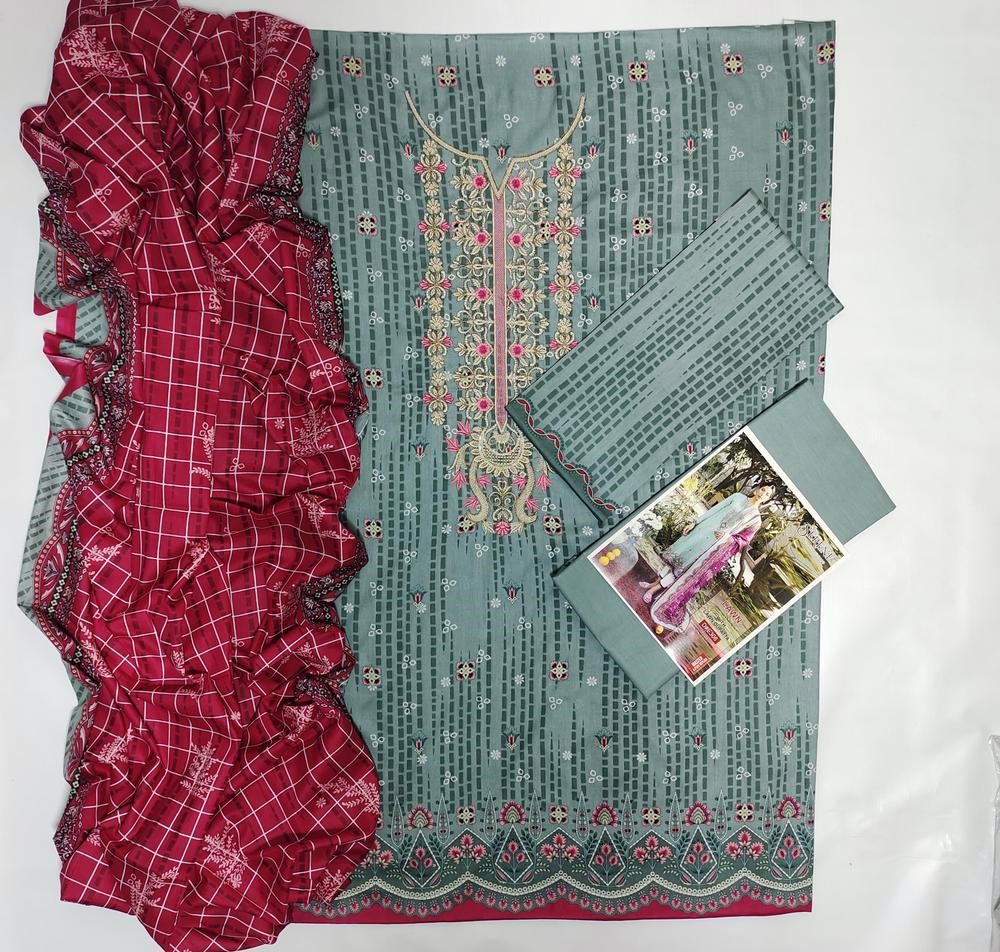 3 Pcs Women's Unstitched Lawn Embroidered Suit - view 2