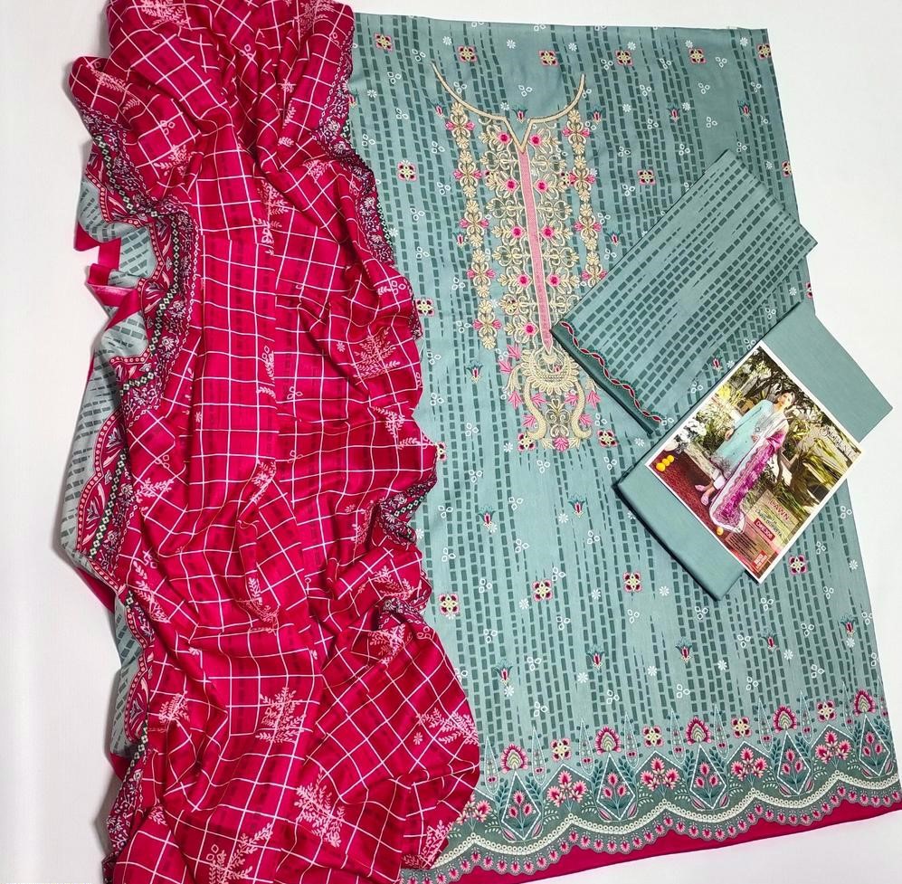 3 Pcs Women's Unstitched Lawn Embroidered Suit - view 4