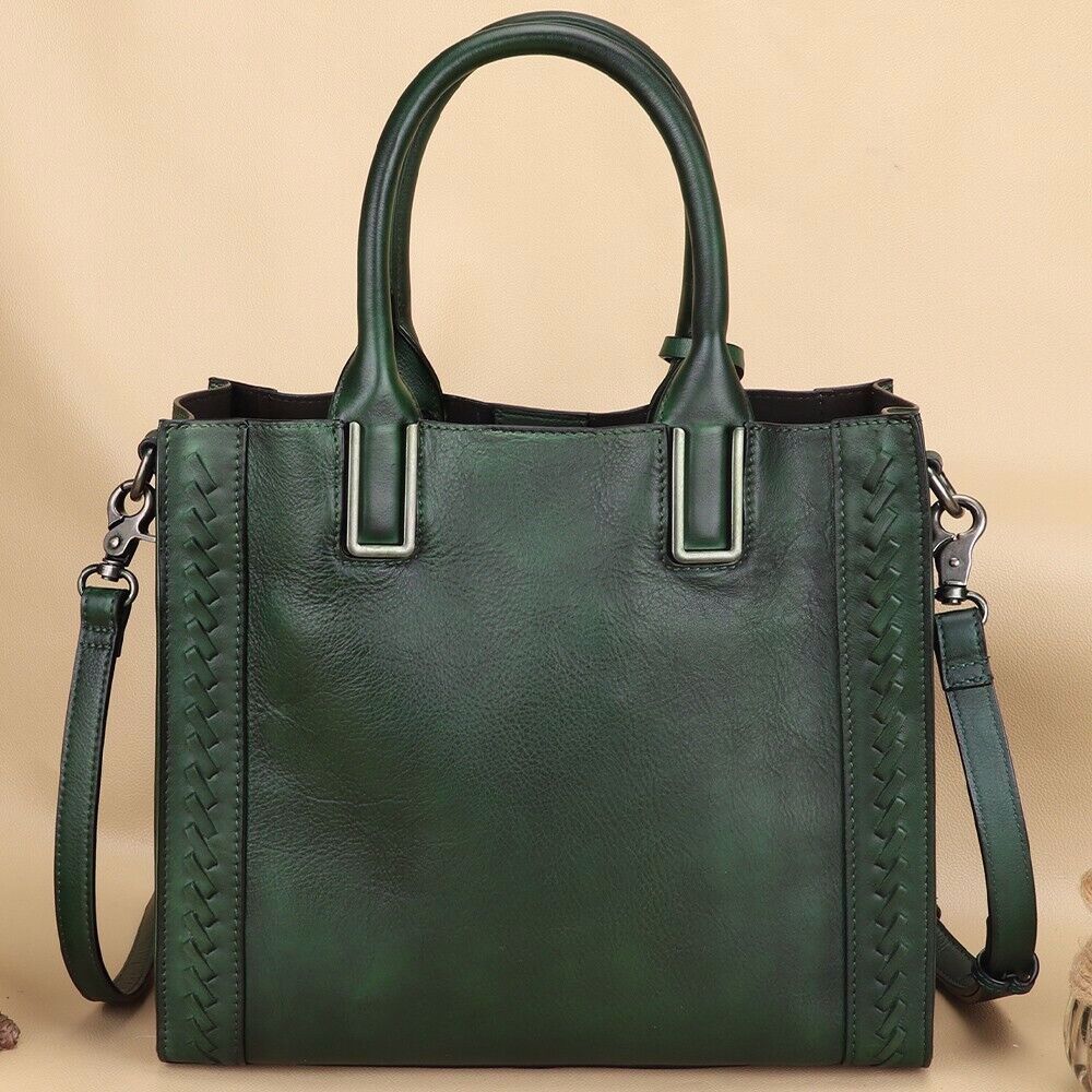 Art Deco Satchel!  Vintage Leather Tote w/ Strap - Handmade Women's Bag 
