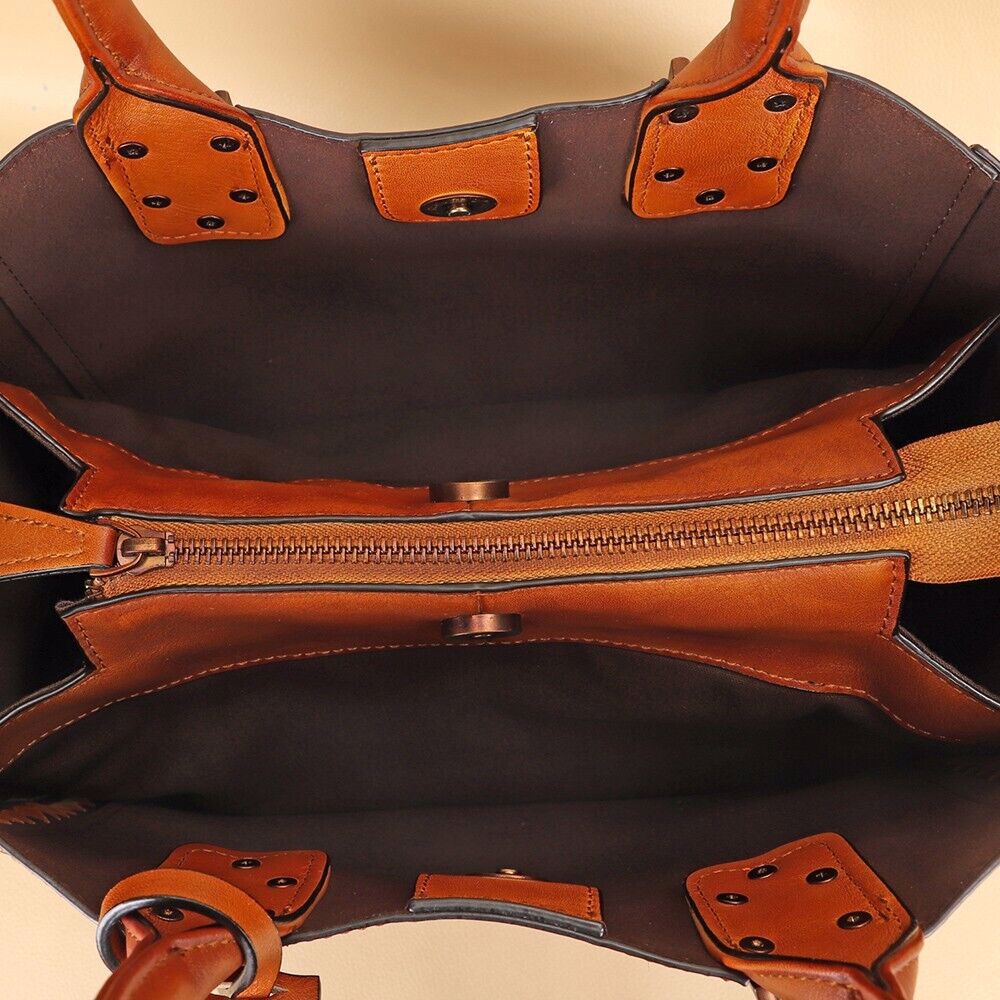 Art Deco Satchel!  Vintage Leather Tote w/ Strap - Handmade Women's Bag  - view 4