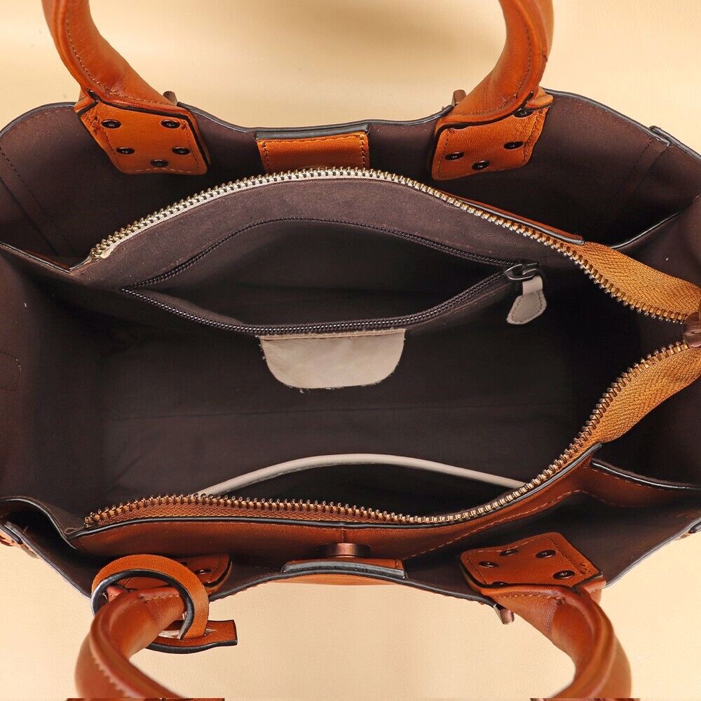 Art Deco Satchel!  Vintage Leather Tote w/ Strap - Handmade Women's Bag  - view 5