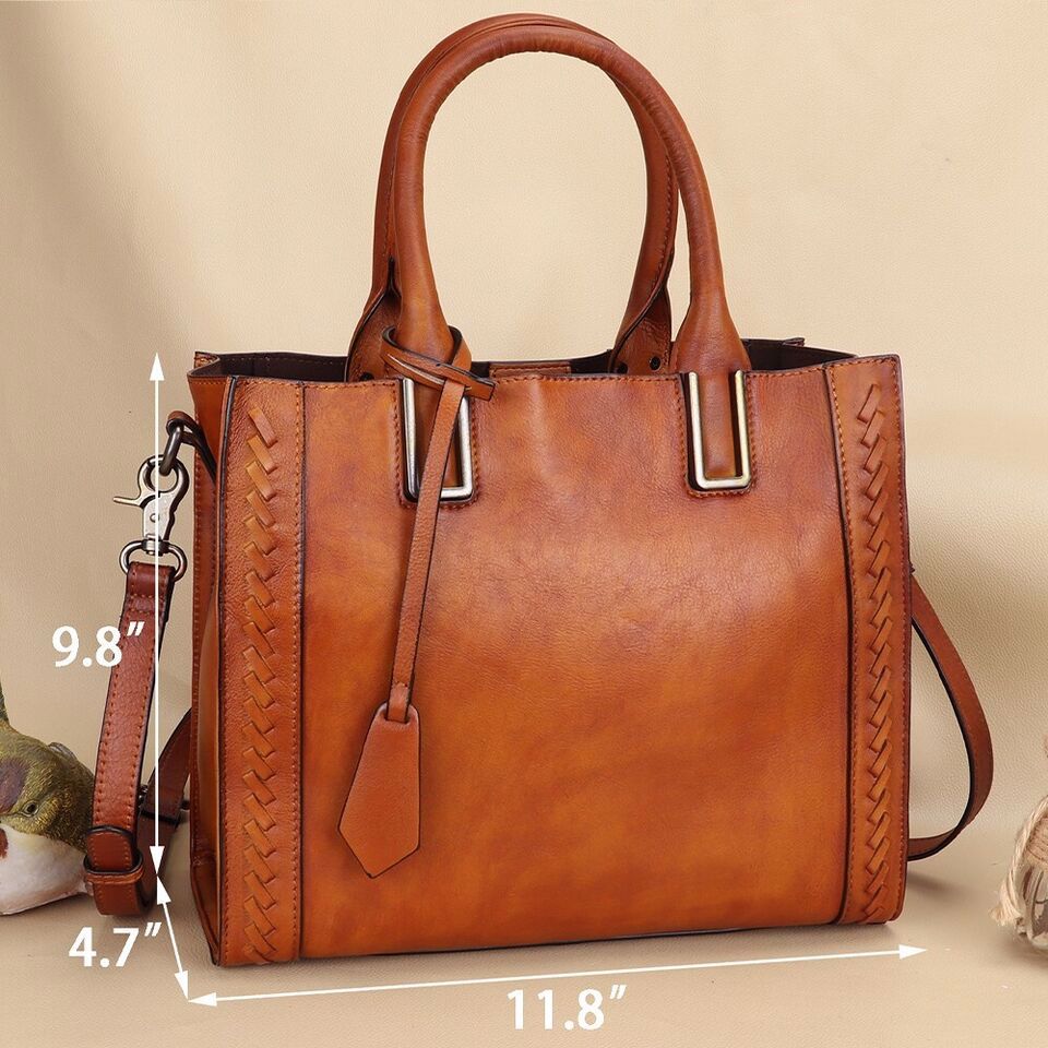 Art Deco Satchel!  Vintage Leather Tote w/ Strap - Handmade Women's Bag  - view 6