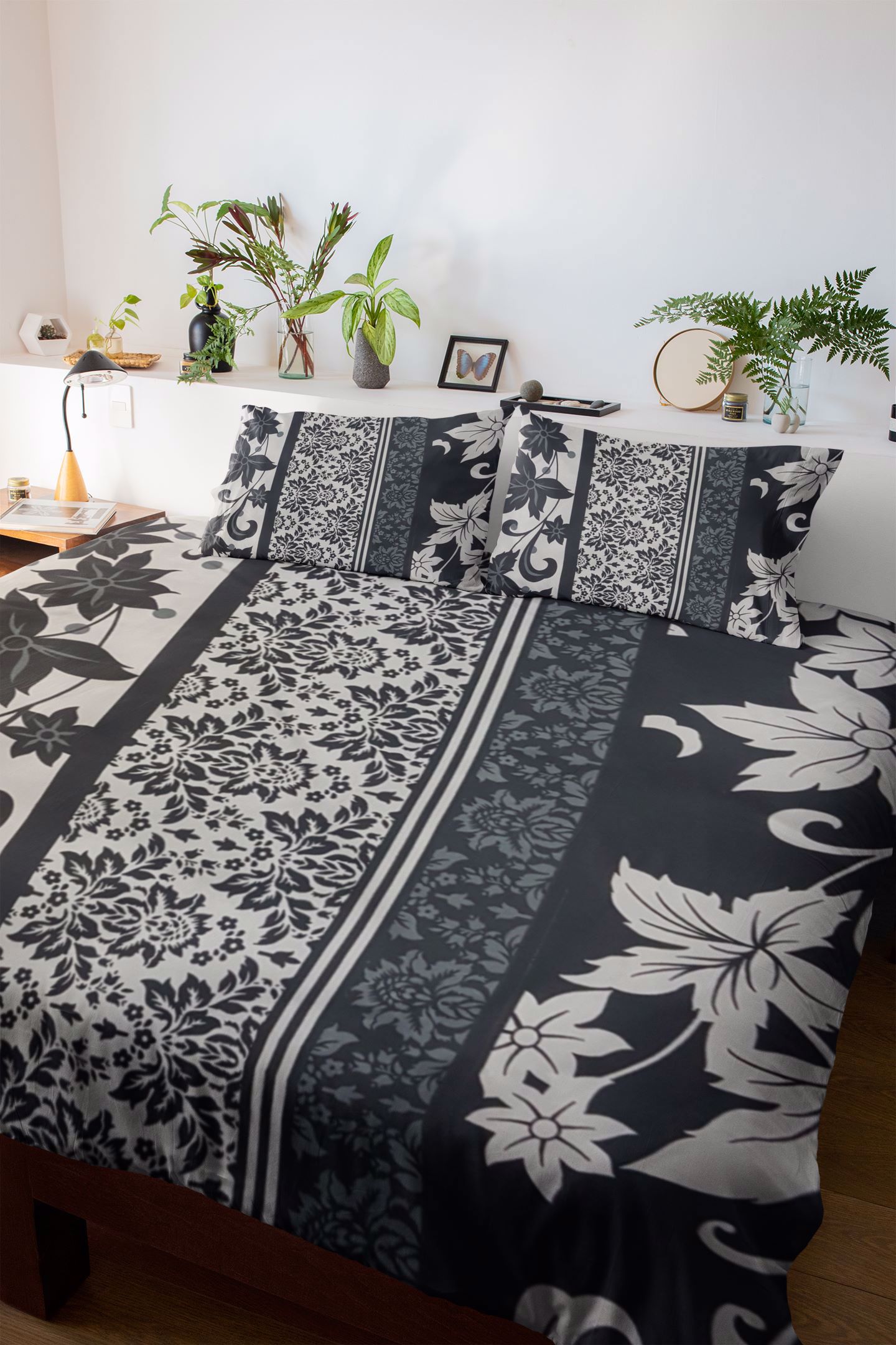 Inspire Percale Bedsheet Black Flower