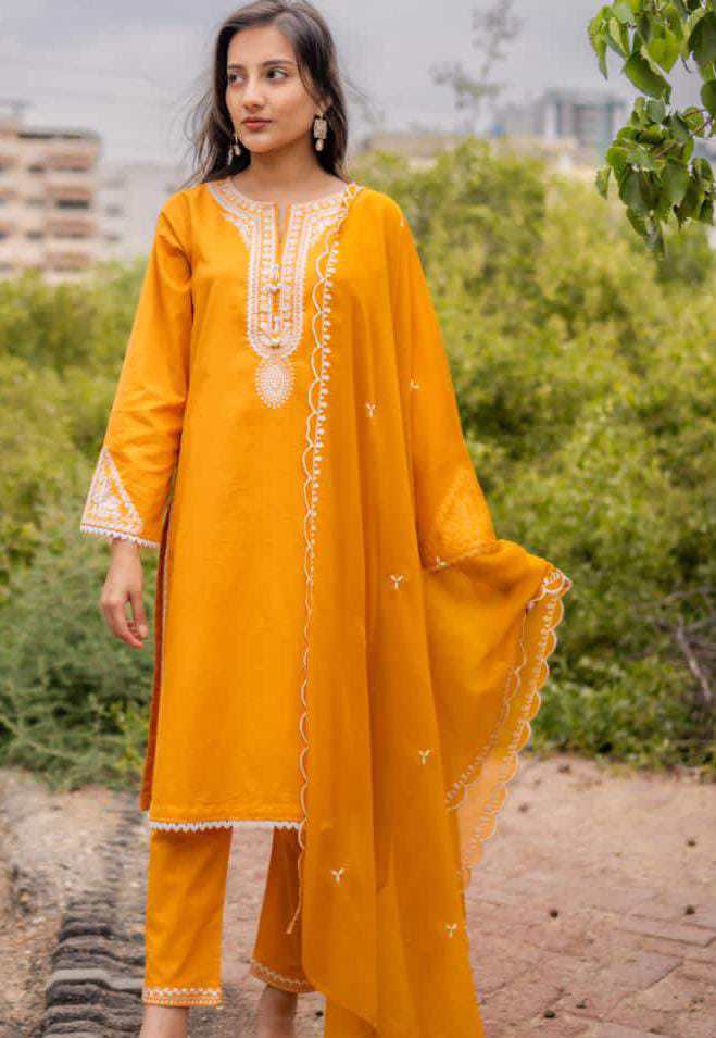 Eastern wear 3 piece embroidered suit with chiffon duppatta