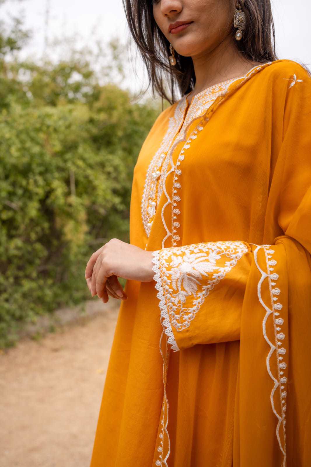 Eastern wear 3 piece embroidered suit with chiffon duppatta - view 2