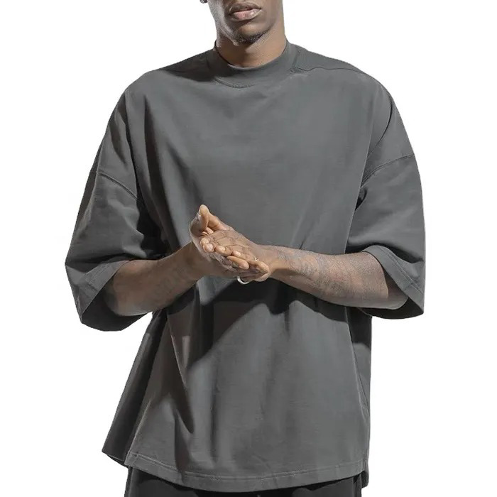 Mens 100%Cotton 240sm Luxury Quality Oversized Boxy Fit Drop Shoulder Custom t-shirt - view 2