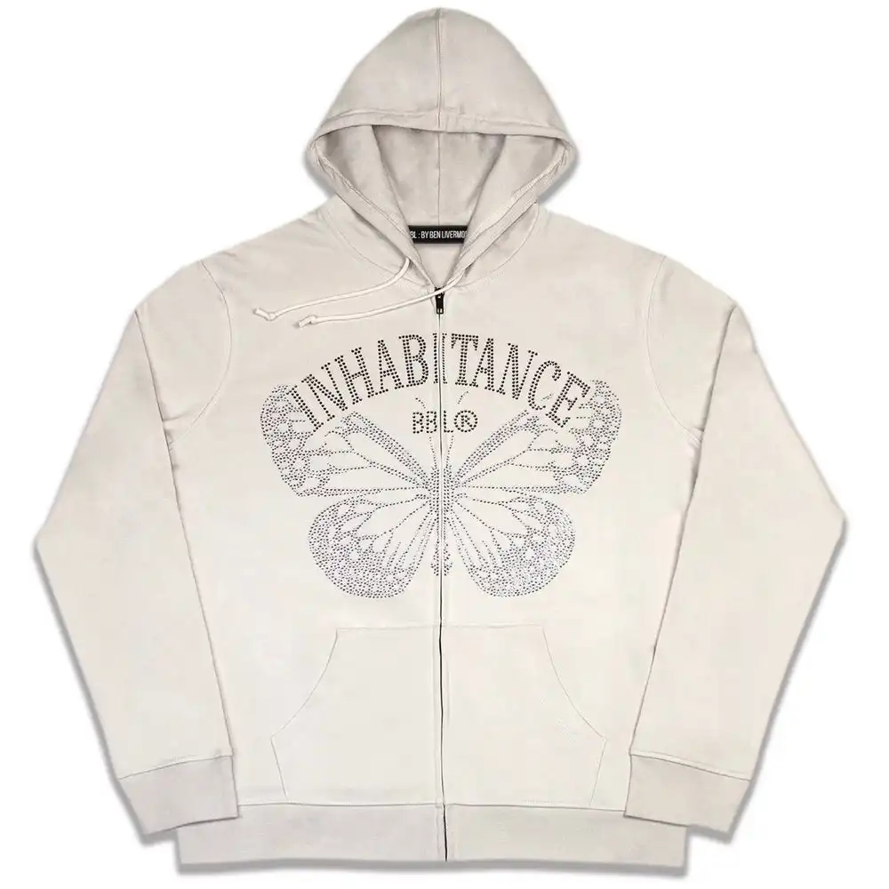 Factory Direct Supply Men Rhinestone Hoodies High Quality Print Logo Thick Rhinestone Zip Up Hoodie - view 2
