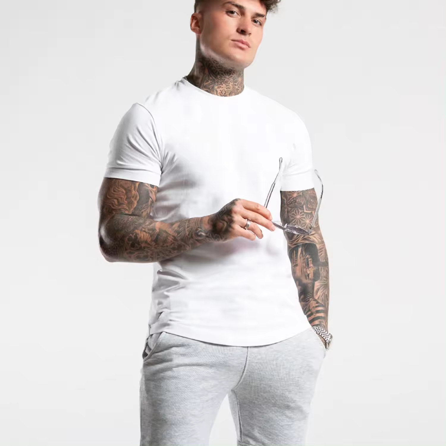 Muscle Fit Men Gym T shirt with Polyester Stretchy Casual Crewneck Slim Top Selling Men gym t shirt - view 2