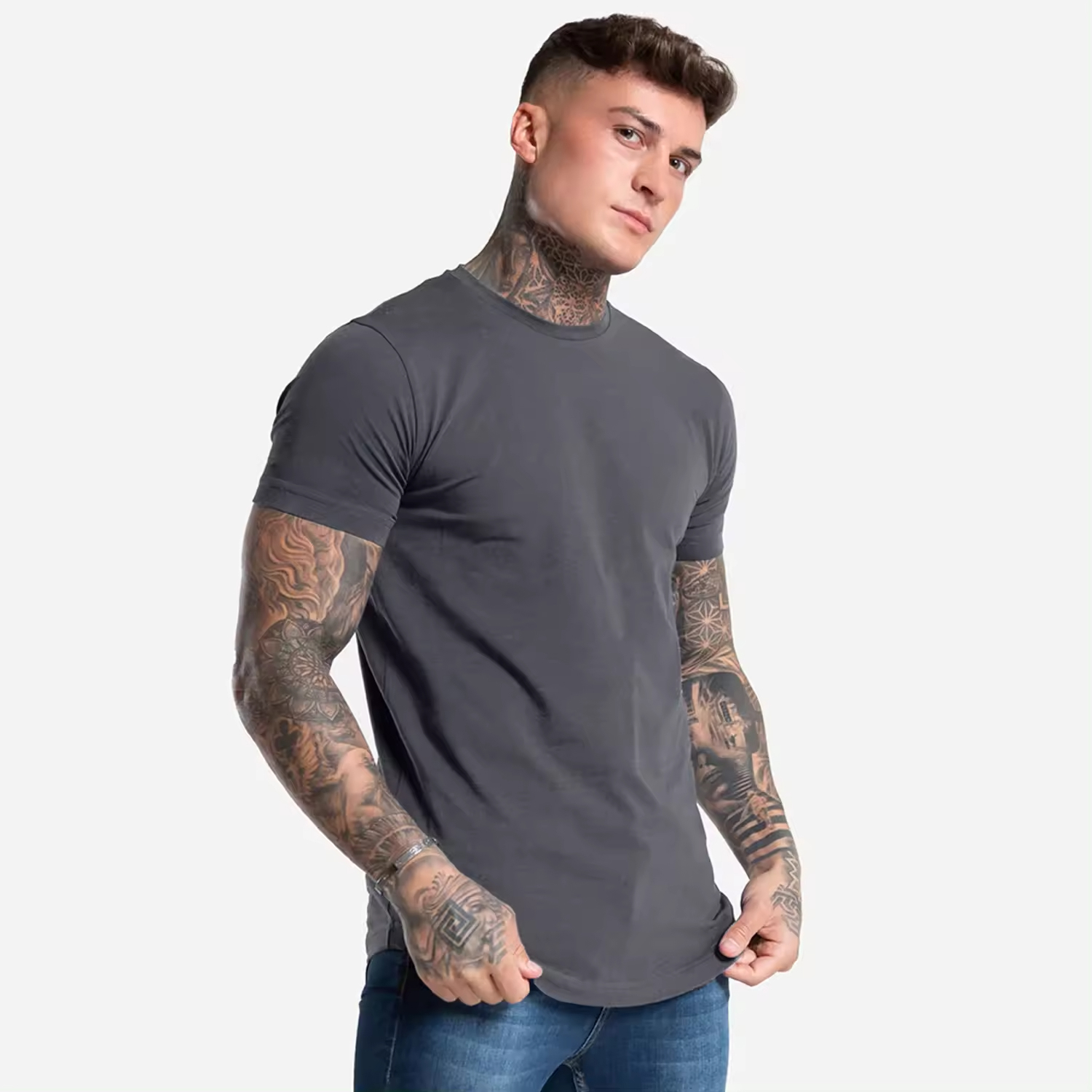 Muscle Fit Men Gym T shirt with Polyester Stretchy Casual Crewneck Slim Top Selling Men gym t shirt - view 4