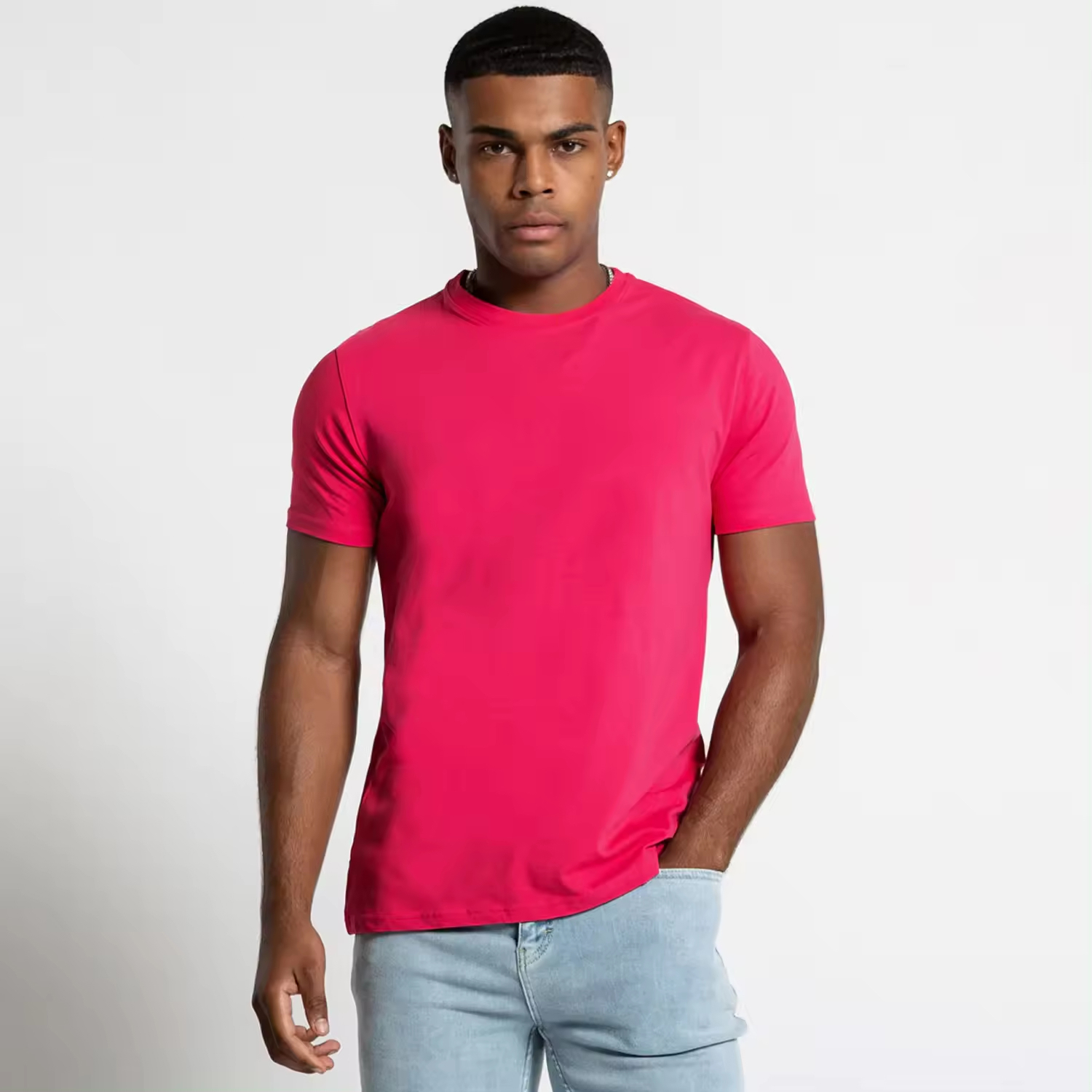 Muscle Fit Men Gym T shirt with Polyester Stretchy Casual Crewneck Slim Top Selling Men gym t shirt - view 5