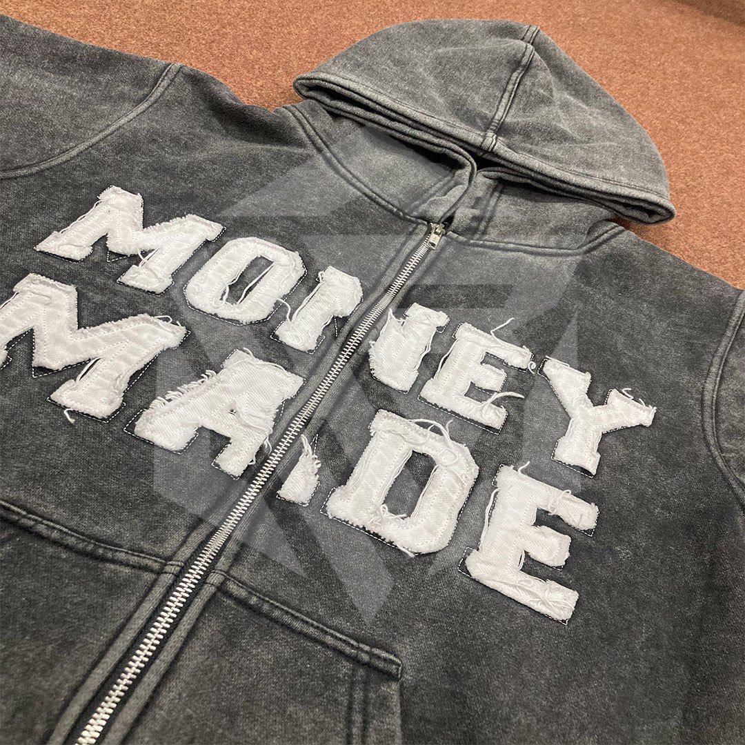 custom Premium Quality Acid Wash Hoodie with Destress Embroidery Male Female made by Hebold Impex  - view 10