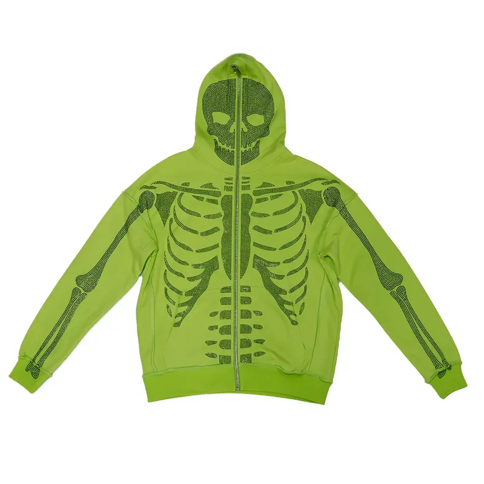 Oem Manufacture customize Rhinestone Logo Hoodie Men Zip Up Fashion Rhinestone hoodie
