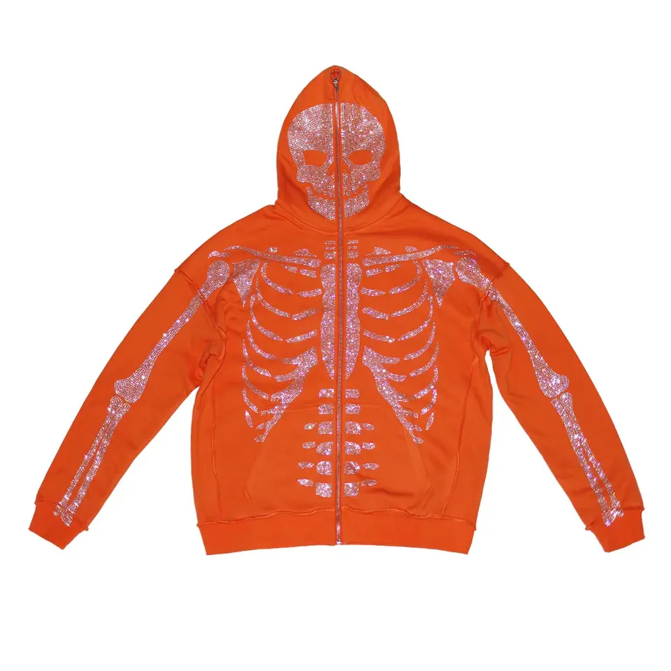 Oem Manufacture customize Rhinestone Logo Hoodie Men Zip Up Fashion Rhinestone hoodie - view 2
