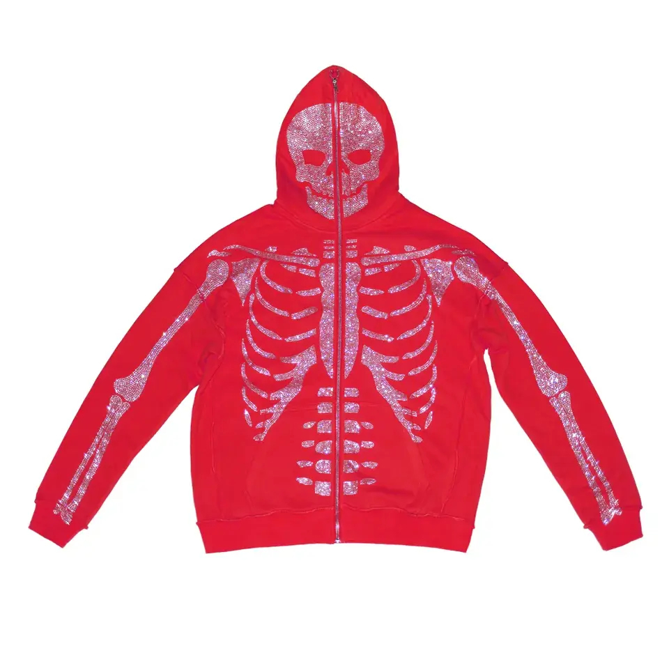 Oem Manufacture customize Rhinestone Logo Hoodie Men Zip Up Fashion Rhinestone hoodie - view 3